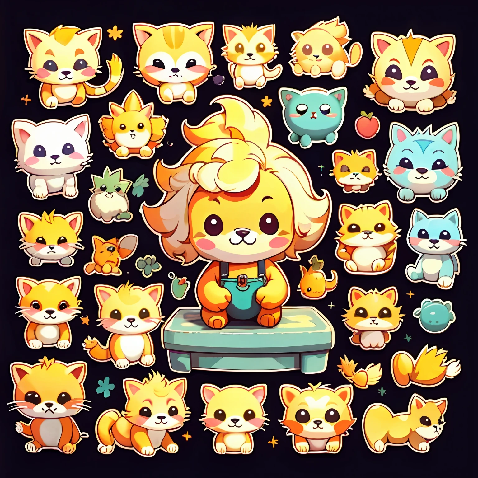 a sticker,Little lion\(organism\),simple backgound,Cartoon Cute,Blonde hair