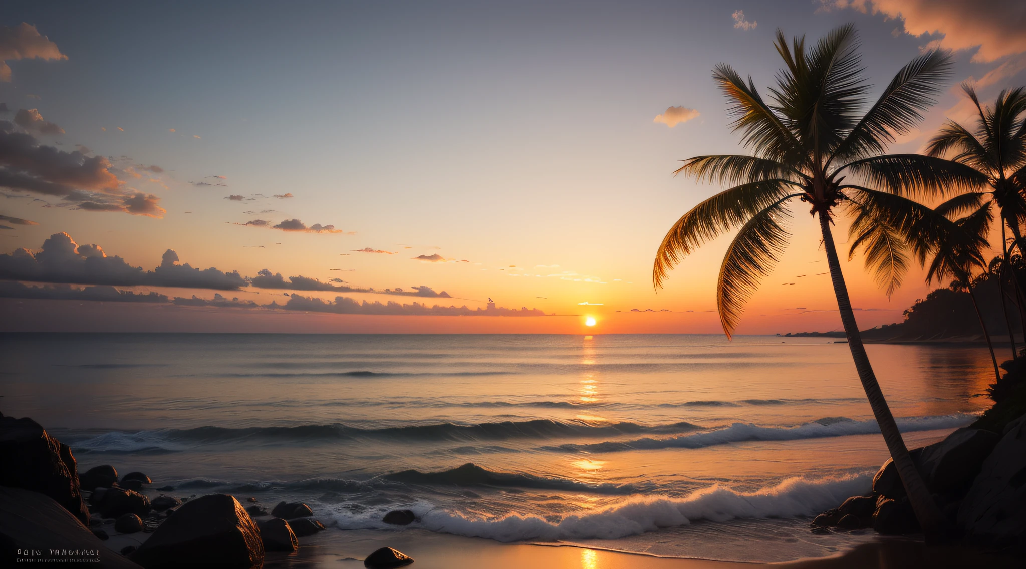 Sunset by the sea,the setting sun,coconut palms