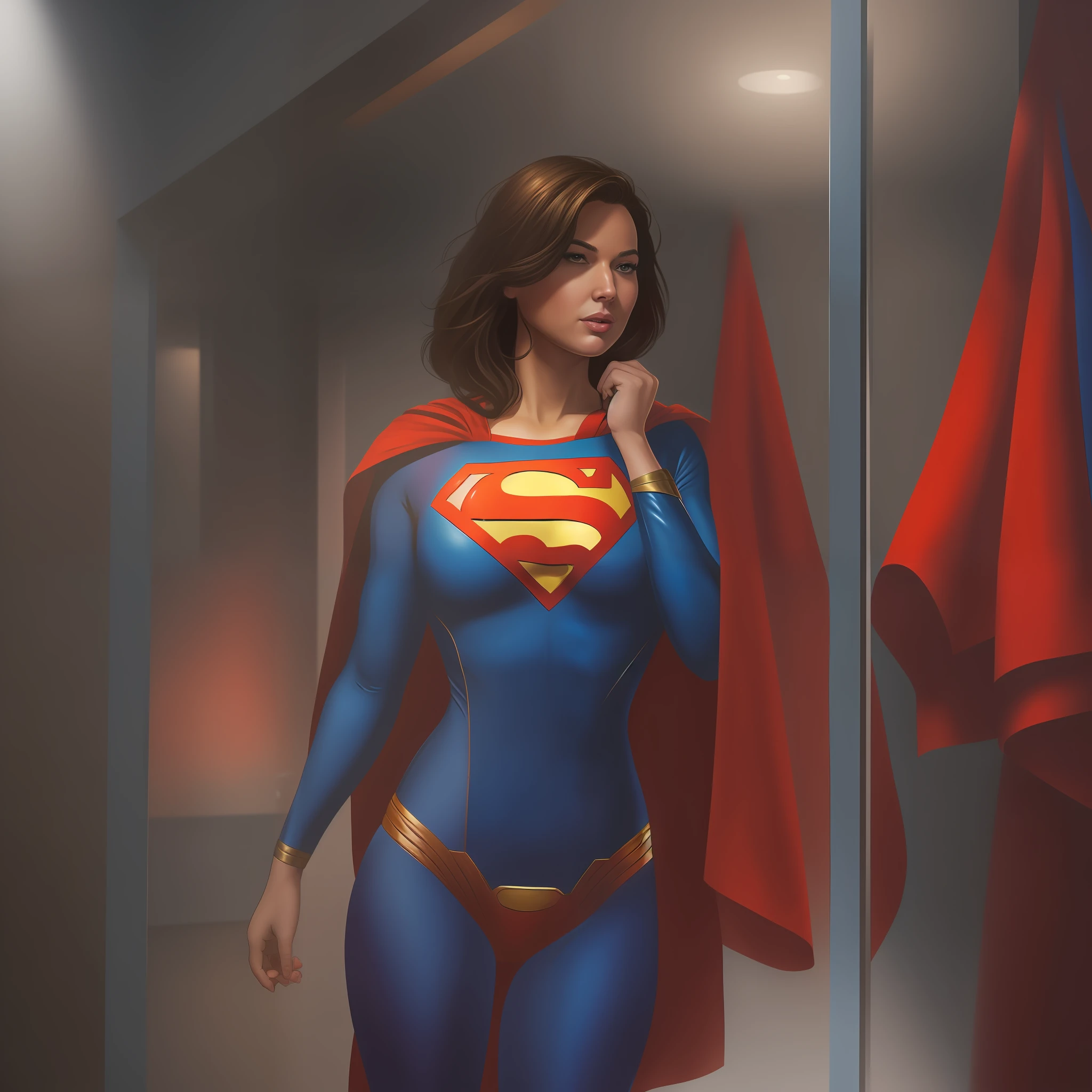 araffe woman in a superman costume standing in a bathroom, artgerm and atey ghailan, artgerm jsc, commission for high res, drawn in the style of artgerm, inspired by stanley artgerm, style artgerm, extremely detailed artgerm, alena aenami and artgerm