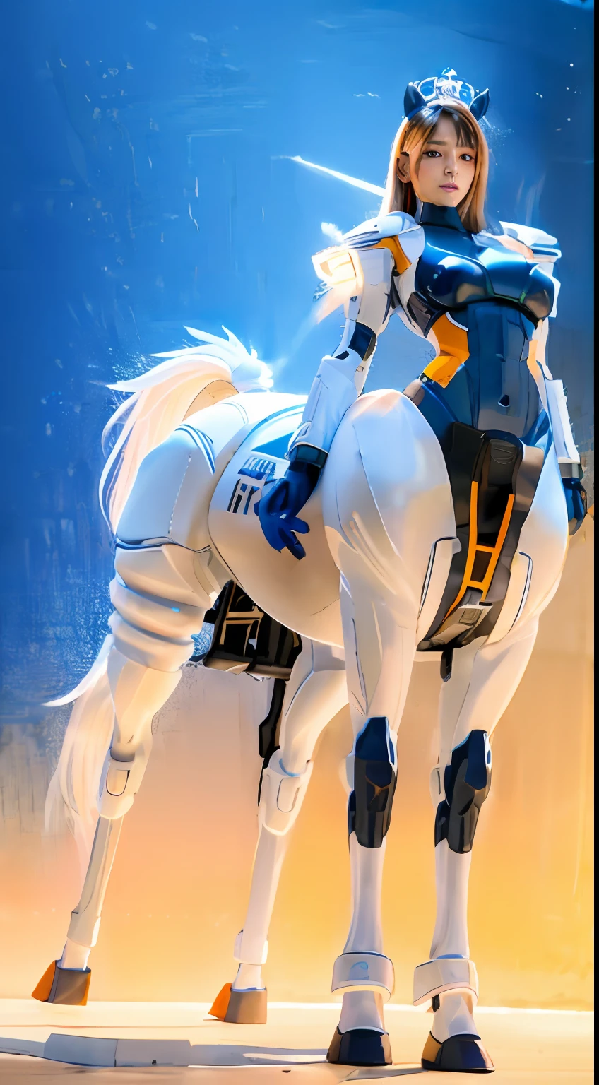 A female centaur,She is famous in the multiverse,She is both a female centaur, half human, half horse, half horse,It is also a female Yingzhao。She blends both images,The first is the head of a horse/neck/Shoulder these parts,After feminization,The upper body transforms into a beautiful female human,Female, half-centaur, half-human, half-horse, half-human,The second is the waist of the horse/hason/gluteal/Legs feminine,Female half-horse with beautiful woman's,Chimer,It's like a female human wearing a half-horse-like costume and making a seamless chimera,This chimerization is based on powerful futuristic technology。The ultra-wide-angle lens captures the image of her sleek and ethereal wings charging and leaping on the ionosphere。Her front half is distinctly feminine,Tall sexy body,Has K cup teardrop-shaped giant tit chest,It has a small man's waist butterfly spanning long legs,The half-horse part of the hind body,Embedded interface in the front half of the body hip position。The horse-shaped, half-horse torso form of her back body is completely female and humanized。A sexy bent dog-style shaped ribcage embedded in the lower back position of the beautiful woman's body from the upper end of the sternum/lower back/Ventral transverse。Then there are the sexy beauty's upright hips,Her entire body has been completely feminized,Including the half-horse part。Mechanized armor covers the legs with knee-shaped anti-joints and feet,And these parts are highly anthropomorphic,This makes her legs graceful and slender,Her four horse legs exploded in length proportions and was slender and toned,Under the legs are skinny white feet dressed in Skyscraper Heels,Use Midjourney's advanced stroke tools and color palettes, as well as texture packs, model packs, and texture tools,Concentration,Femaleize all parts of her original equine physiologic appearance,And give these parts an ergonomic appearance,Fine treatment of the thoracic and abdominal cavity of the posterior body,As well as hips and