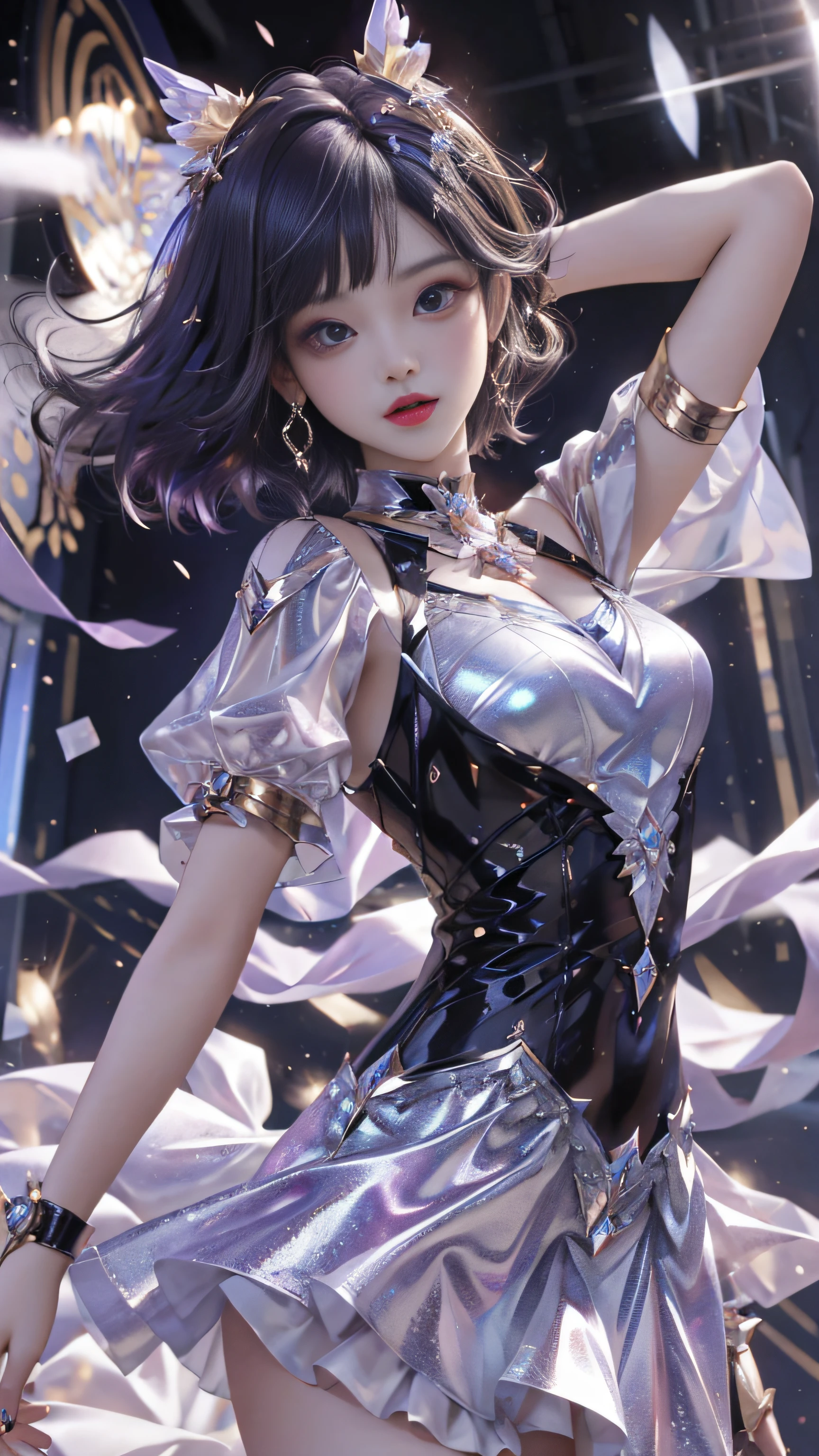 Super beautiful big shining eyes、Best Quality, 1girl in, nffsw, Solo, Long hair, Short hair, Dress,