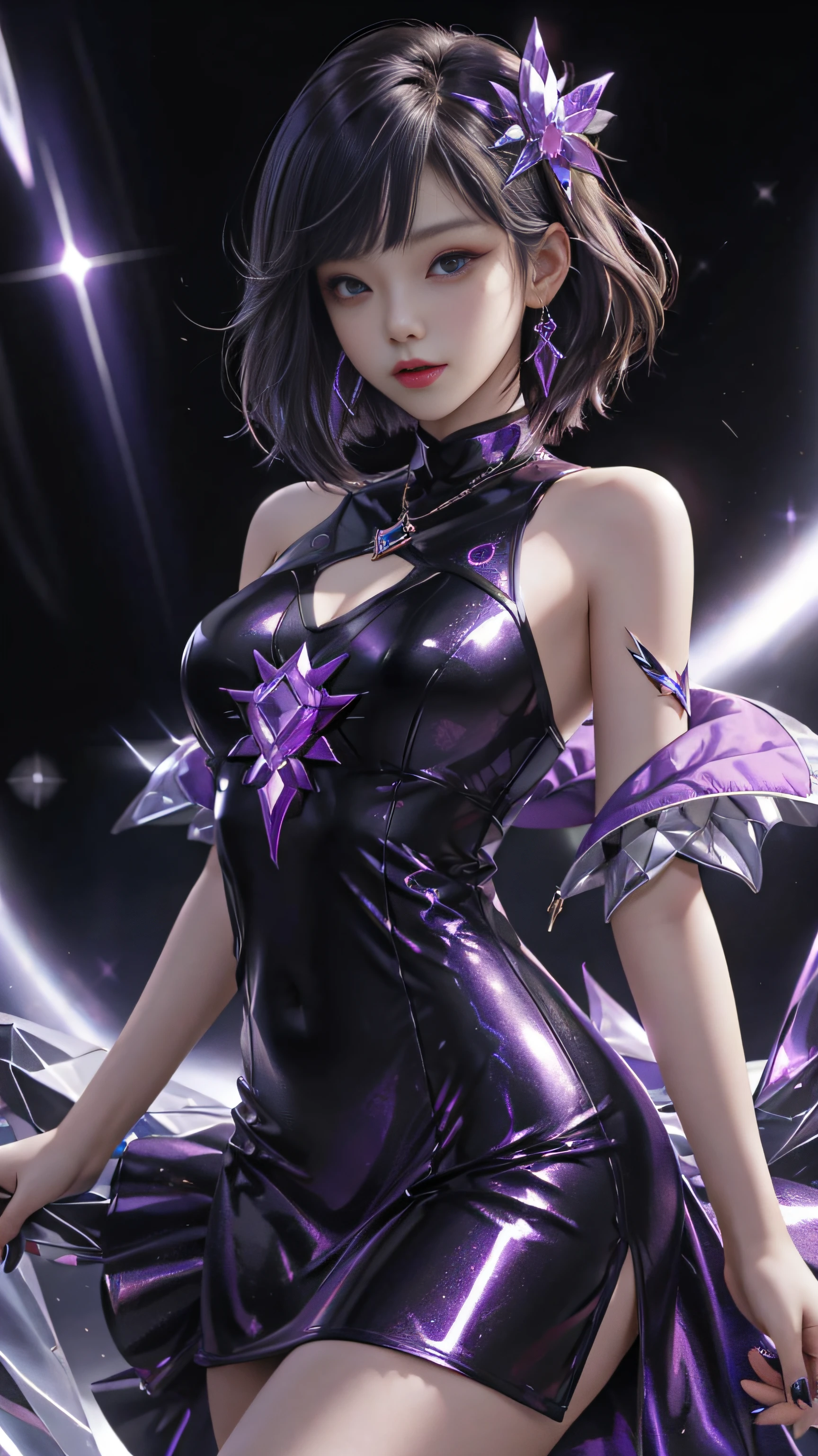 Legendary Kda League、Super beautiful big glowing eyes、Best Quality, 1girl in, nffsw, Solo, Long hair, Short hair, Dress,