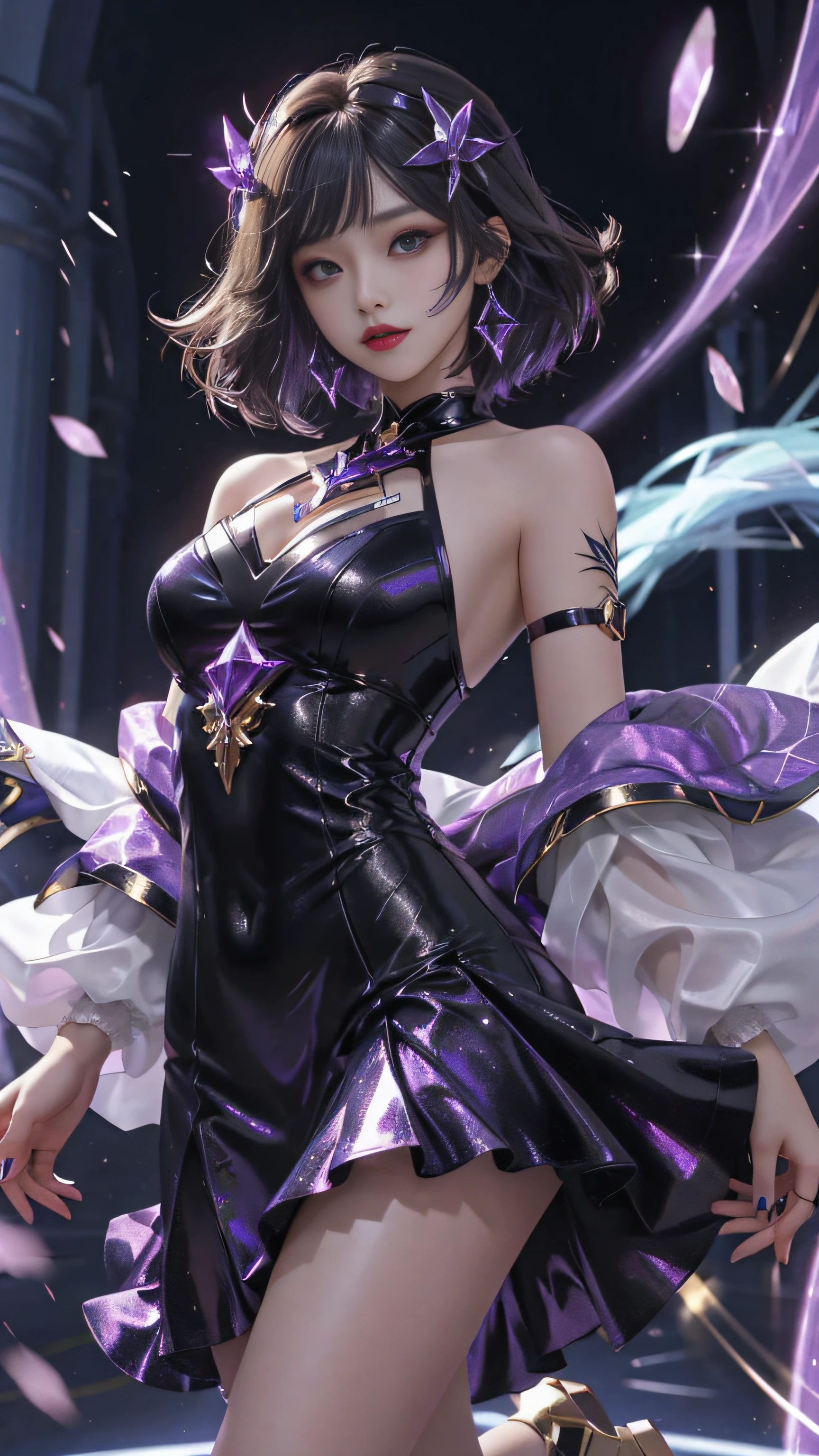 Legendary Kda League、Super beautiful big glowing eyes、Best Quality, 1girl in, nffsw, Solo, Long hair, Short hair, Dress,