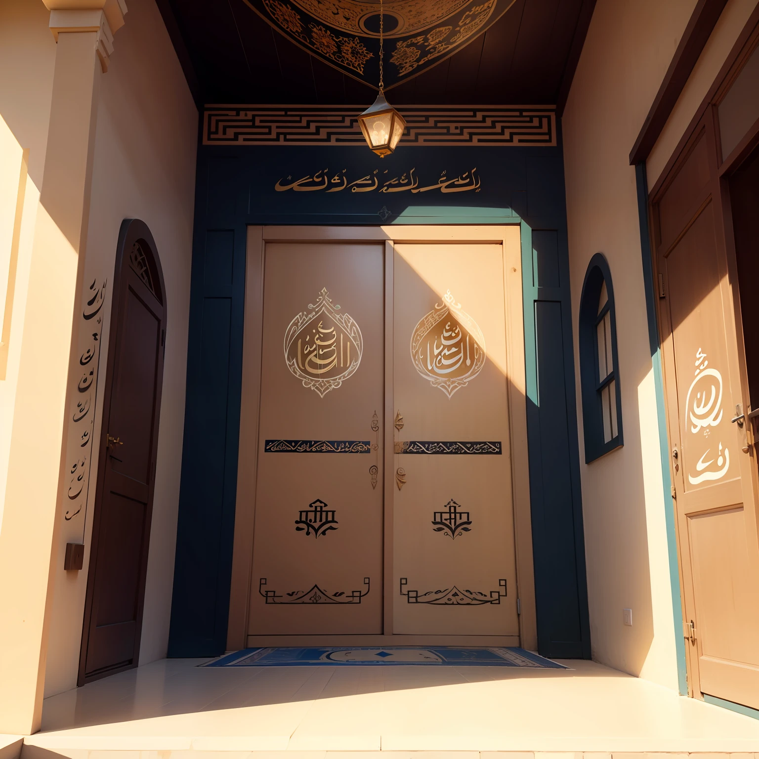 Modern but Iranian-Islamic style house with calligraphy signs on the wall
