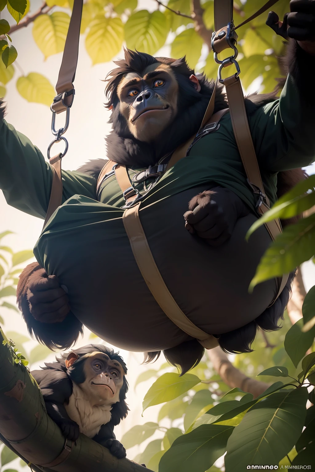 Male howler monkeys have either big howls. He's stuck in a parachute curled into the branches of the tree like an arrogant, amusing face . Somente aparecendo da cintura para cima