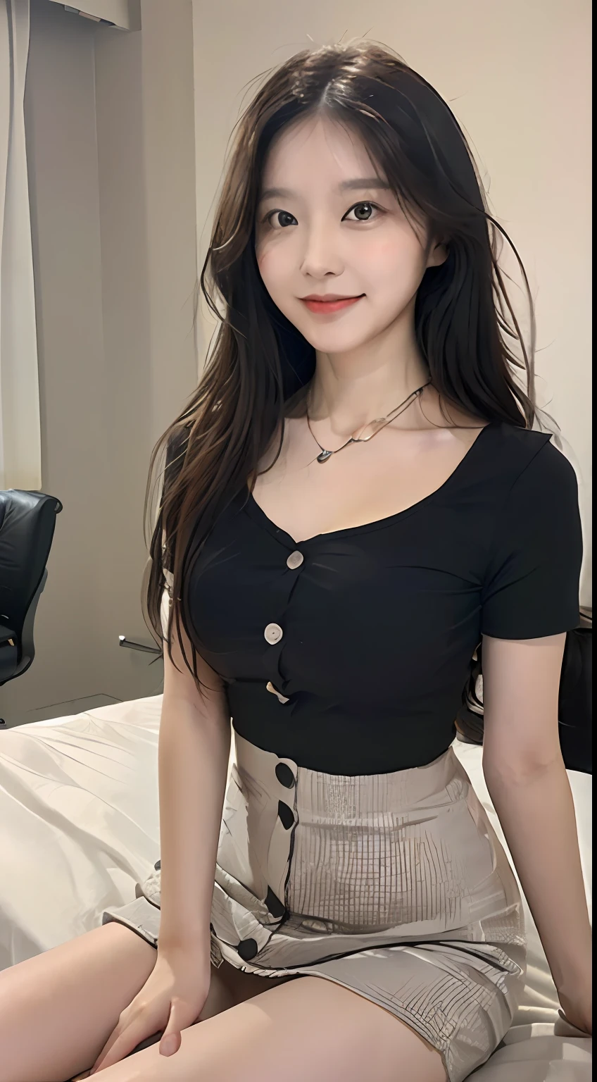 ((top-quality、8K、masterpiece:1.3))、((1womanl))、((A Japanese Lady))、((A MILF))、((45 yers old))、((slim figure))、((Female Ophthalmologist))、((Luxurious and detailed hotel rooms))、((Luxurious and detailed beds))、((Lying on your back in bed))、((beautifully detailed hair))、((Float NovaFrogStyle))、((Black hair Long hair))、((Extraordinary beauty))、((Beautiful and ultra-detailed face))、((kindly smile))、((Detailed Short Sleeve Office Clothing))、((Button is detached))、((small tits))、((Beautiful and detailed collarbone))、((Detailed necklace))、((Beautiful and detailed hands))、((Detailed long skirt))、((Detailed beautiful legs))