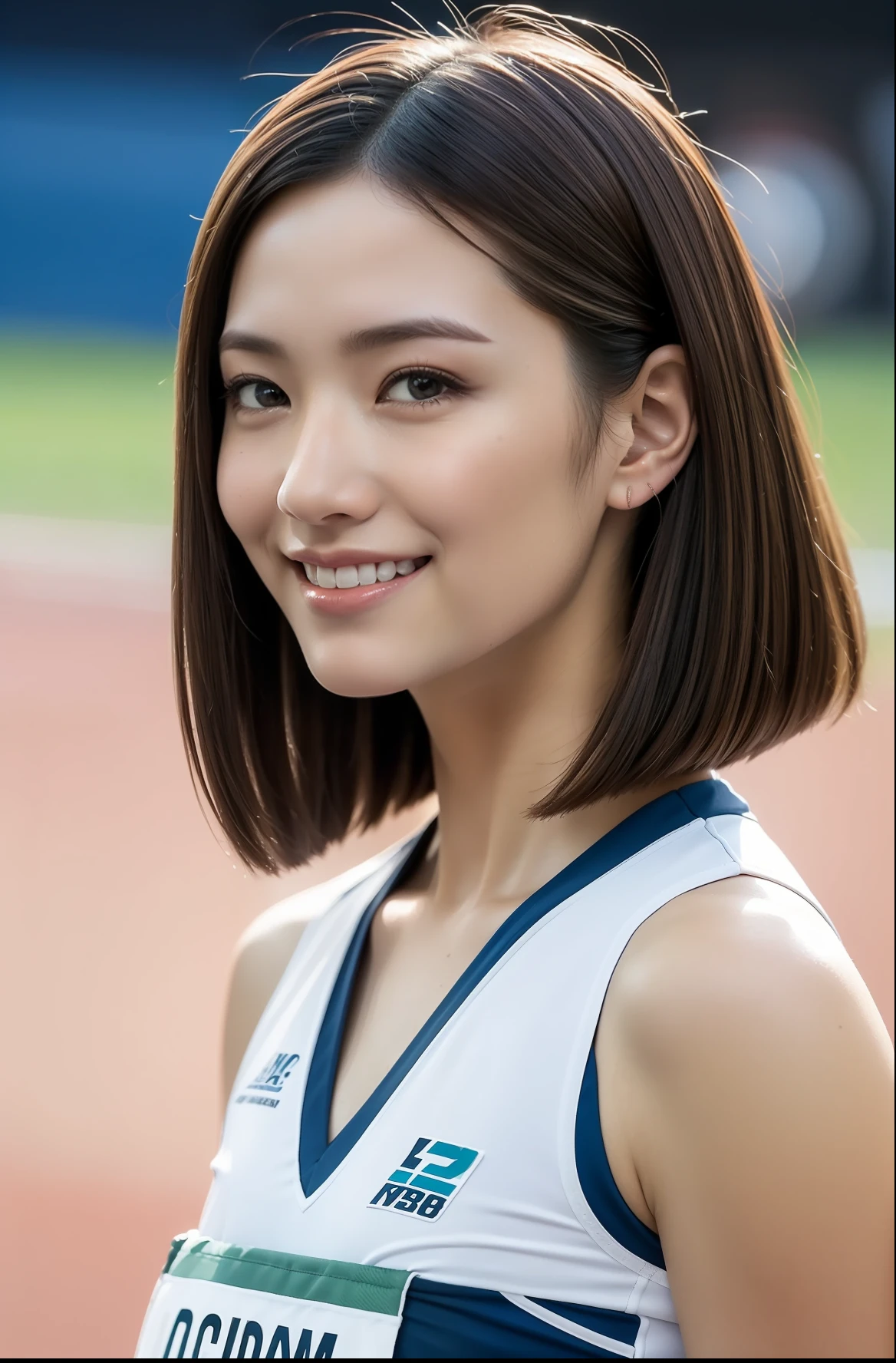 (((full bodyesbian)))、well-muscled、beauty legs、((Track & Field Athletes Women))、Women in Japan、((Short-cut hairstyles))、1 Beautiful Girl、(((1人)))、Competition uniforms、((stadium))、Transcendent cute、A slight smil、Beautiful breasts、full bodyesbian、athletic field、((Outstanding style))、((Healthy body))、 Photorealsitic、Beautiful detailed eyes、Hyper-Realism、highcontrast、Ultra HD、realistic skin textures、Top image quality、top-quality、超A high resolution、Fine details、Very meticulously