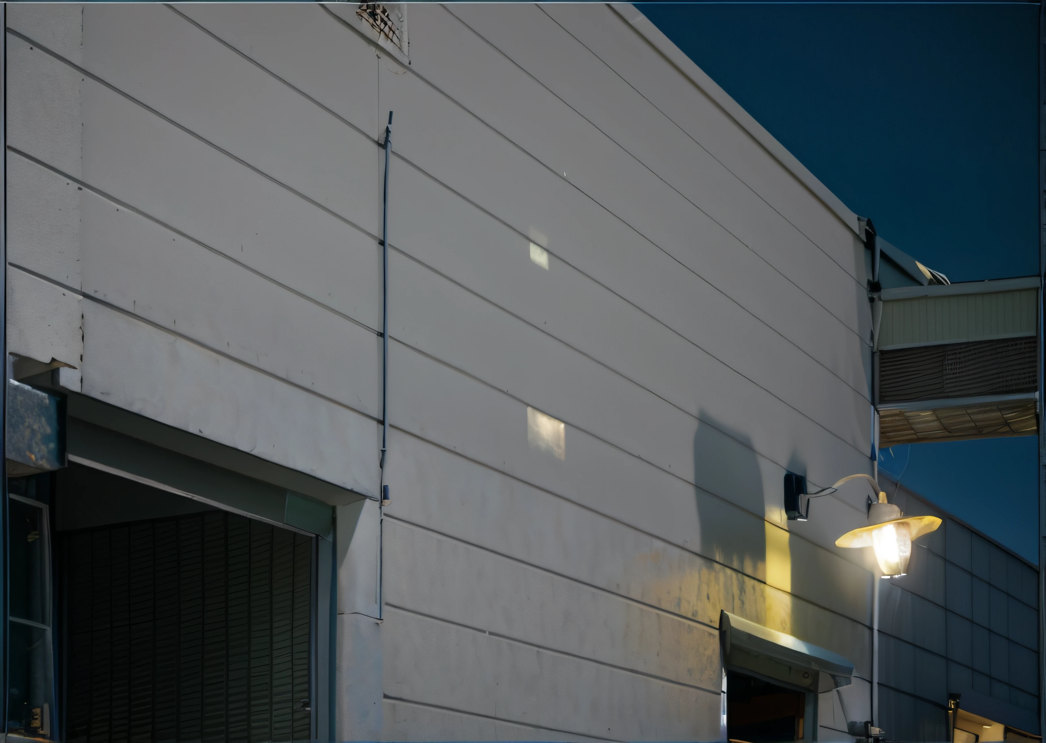 Pictures of street lights on the side of the building at night, tilted camera angle, very coherent image, hdr detail, shallow depth of field hdr 8 k, Very slender lines, full resolution, Low-angle binary synthesis, before a stucco wall, very accurate photo, Fine detail post-processing, Thin straight lines, high res photograph，Live-action style，Canon 5D camera shooting