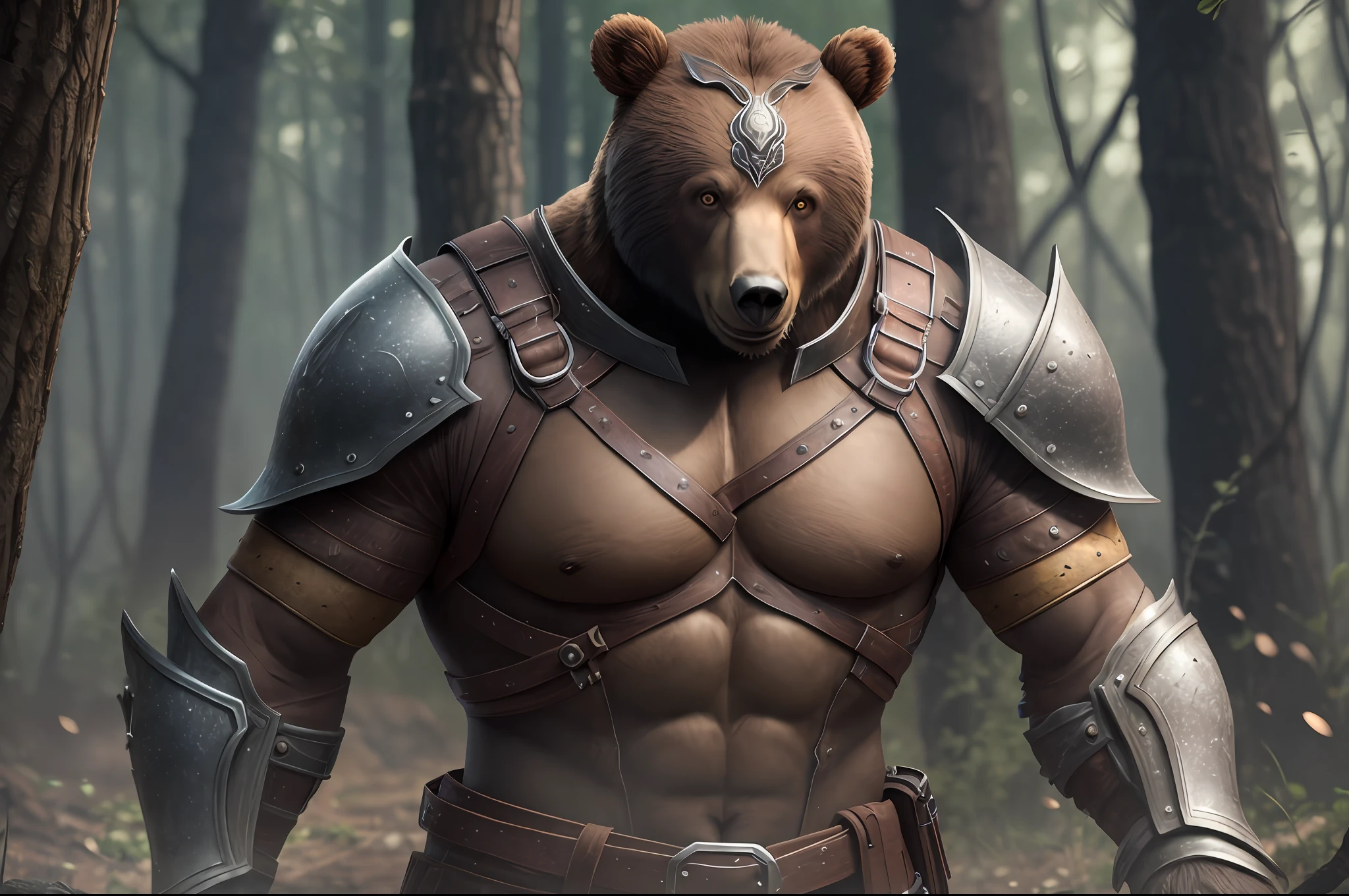 (advanced CG art, realistic rendering) humanoid bear warrior