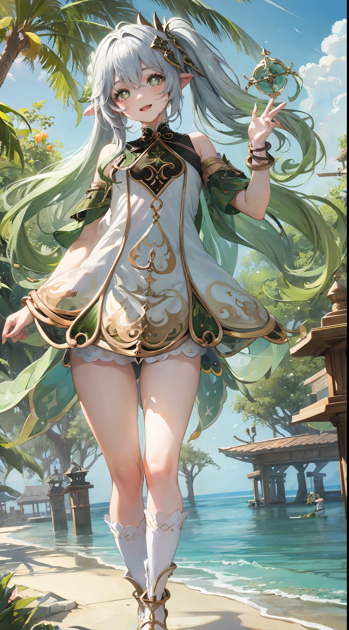 nahida genshin,Cute loli style，Antique clothes，Ocean park，Poster publicity style，Pose，Simetall，C cup，Happy expression