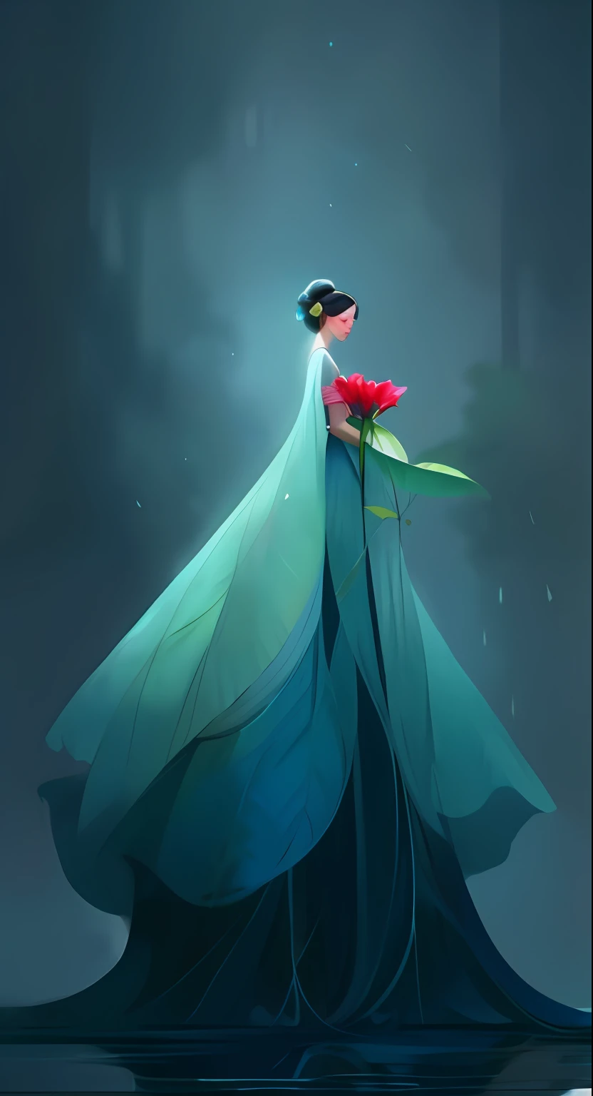 A woman in a long dress stands on a large leaf, Exquisite digital illustration, A beautiful artwork illustration, Beautiful digital illustration, inspired by Igor Kieryluk, Beautiful digital artwork, stunning digital illustration, beautiful digital art, Very Beautiful Digital Art, by Raymond Han, digital art of an elegant, beautiful gorgeous digital art, elegant digital painting, beautiful full-body concept art
