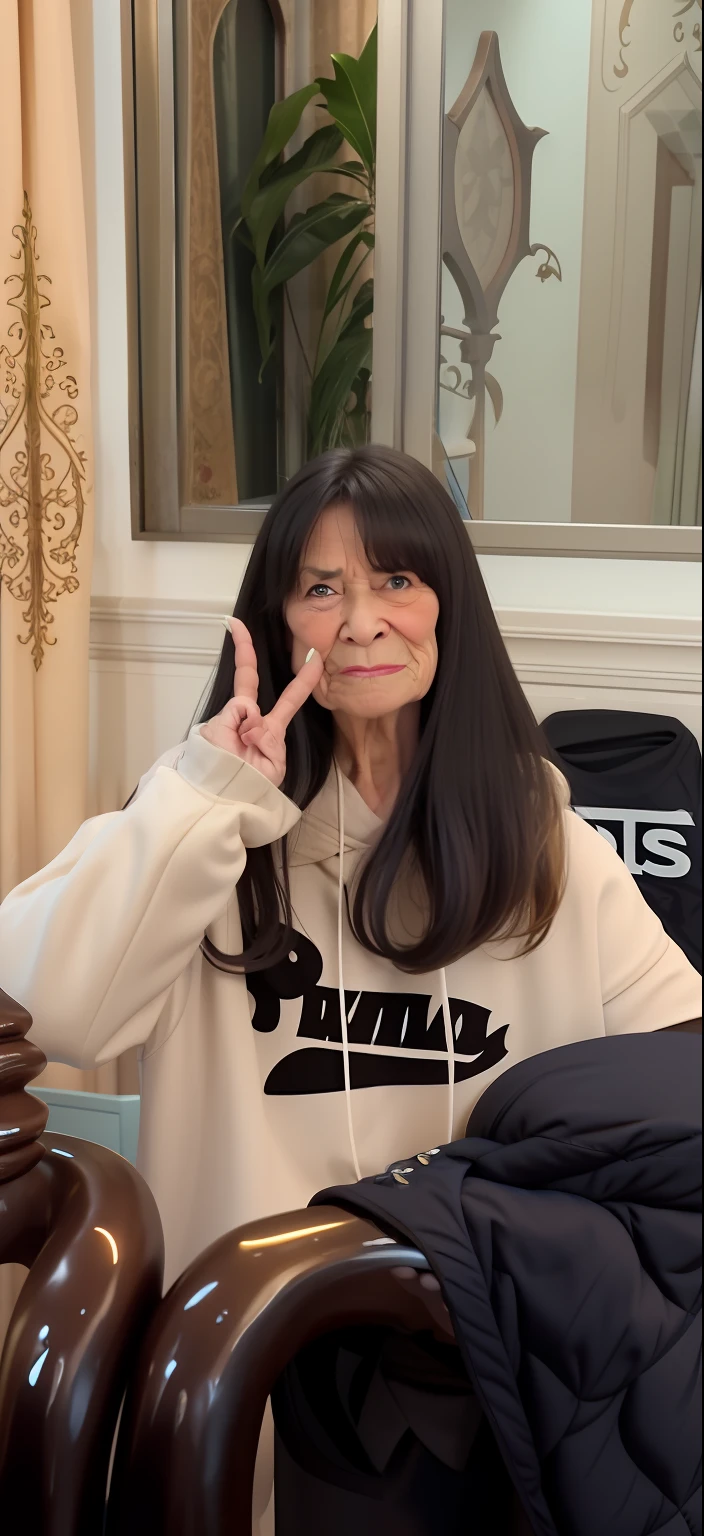 There is an old aunt, She has buckteeth, The expression is lewd, Boogers in hand,Ugly,unsightly,The expression is lewd