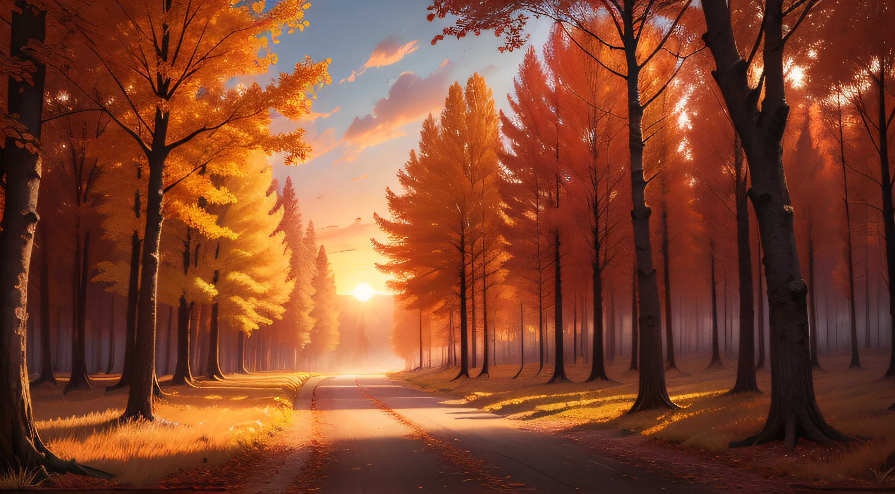 Beautiful sunrise in autumn forest
