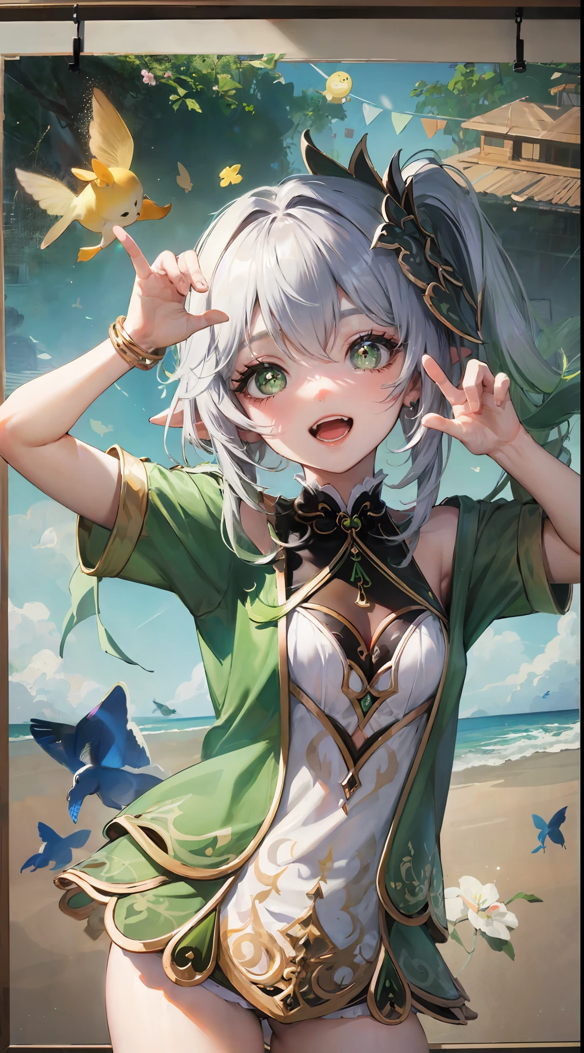 nahida genshin,Cute loli style,Antique clothes,Ocean park,Poster publicity style,Pose,Simetall,C cup,Happy expression