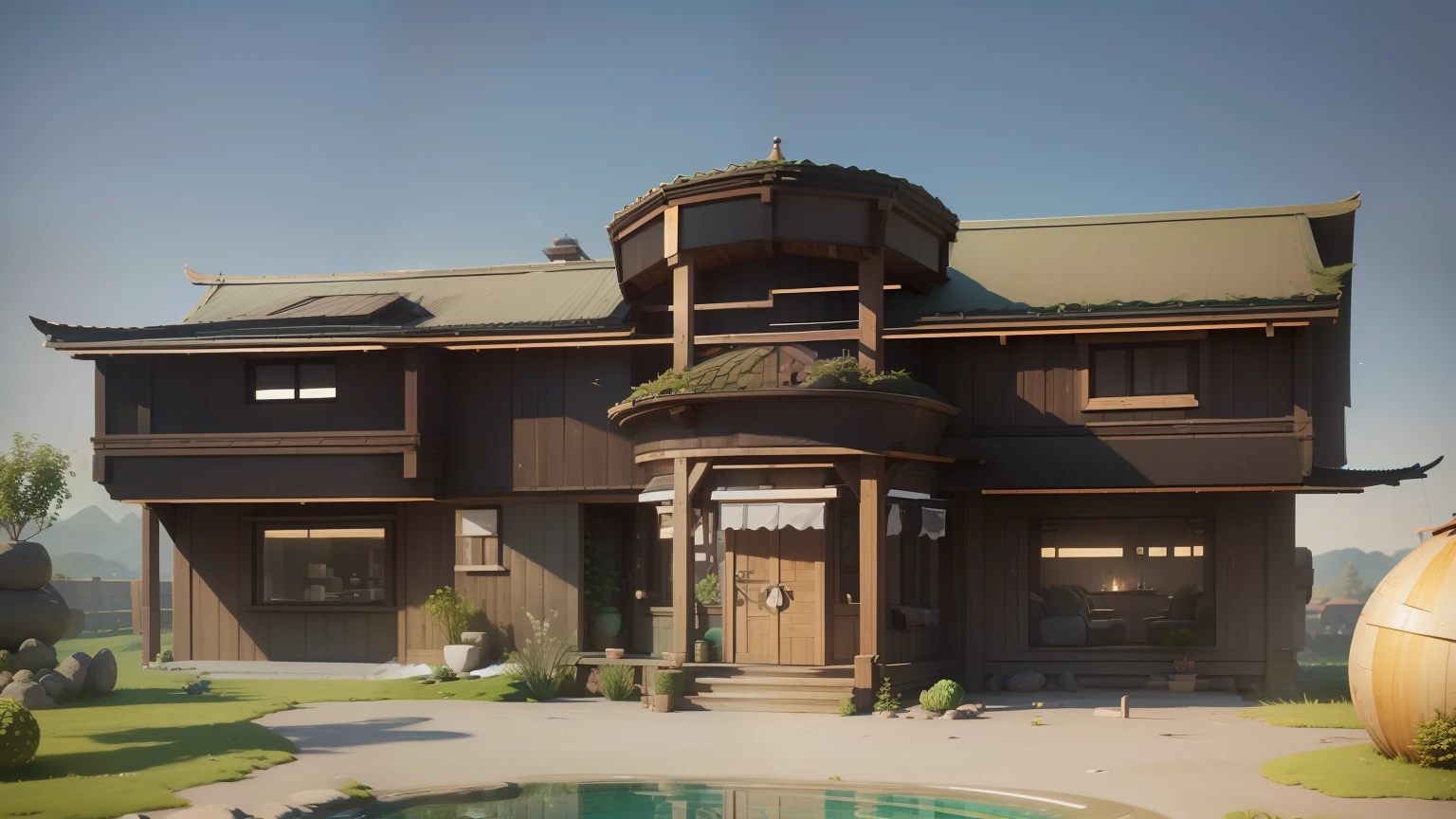 (isometric 3D),(masterpiece), (extremely detailed CG unity 8k wallpaper), (best quality), (best illustration), (best shadow),
a cute ,A round turnip hut covered with moss
,octane render,ray tracing,ultra detailed, swimming pool