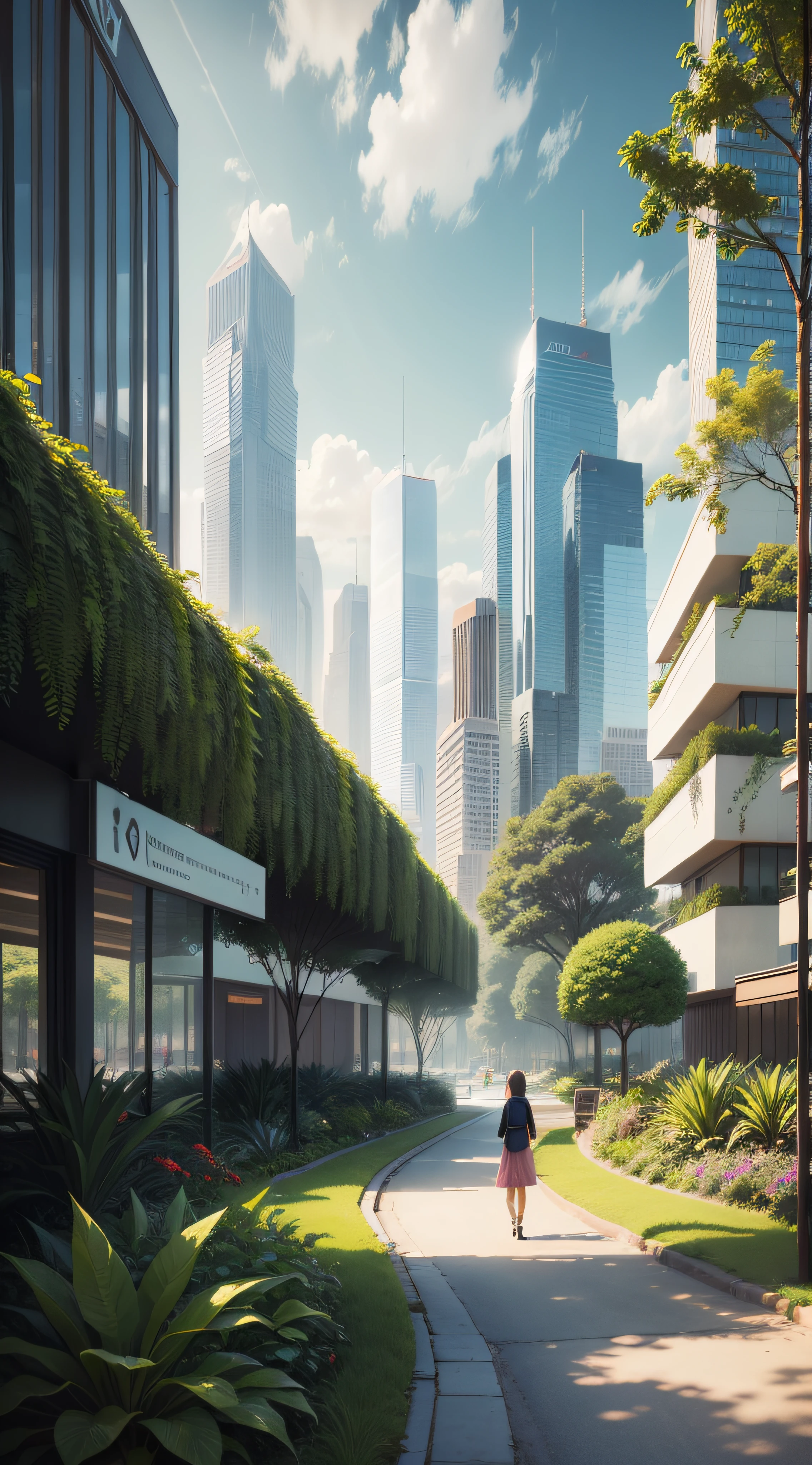 Green Cityscape:

Imagine a future where urban parks are vast, tropical gardens thrive, and nature coexists harmoniously within the city.