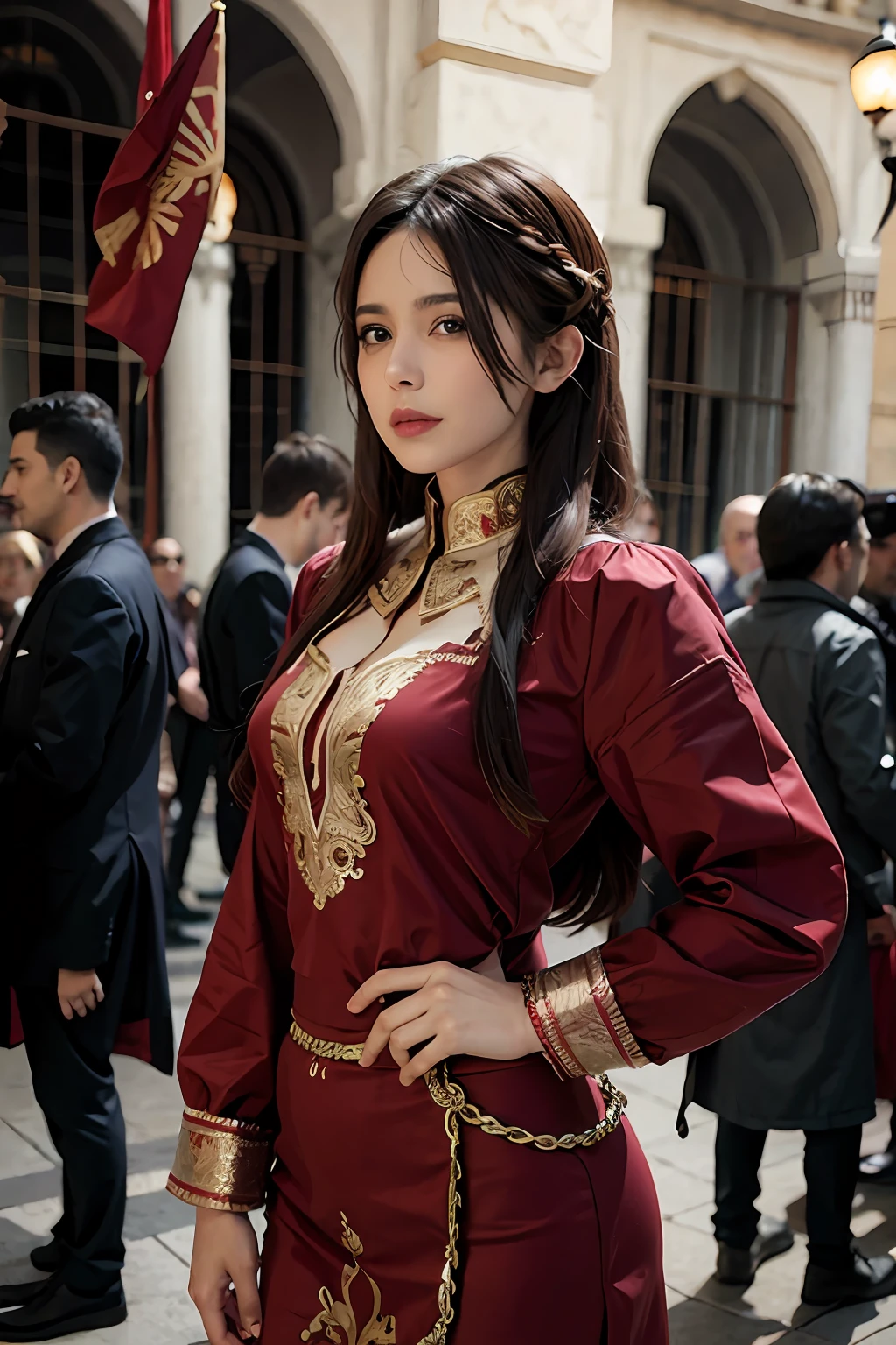 Moroccan princesse holding red flag