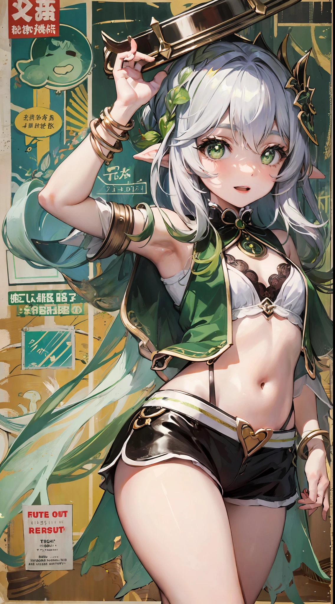 nahida genshin,Cute loli style，Antique clothes，Poster publicity style，Pose，Simetall，C cup，Happy expression