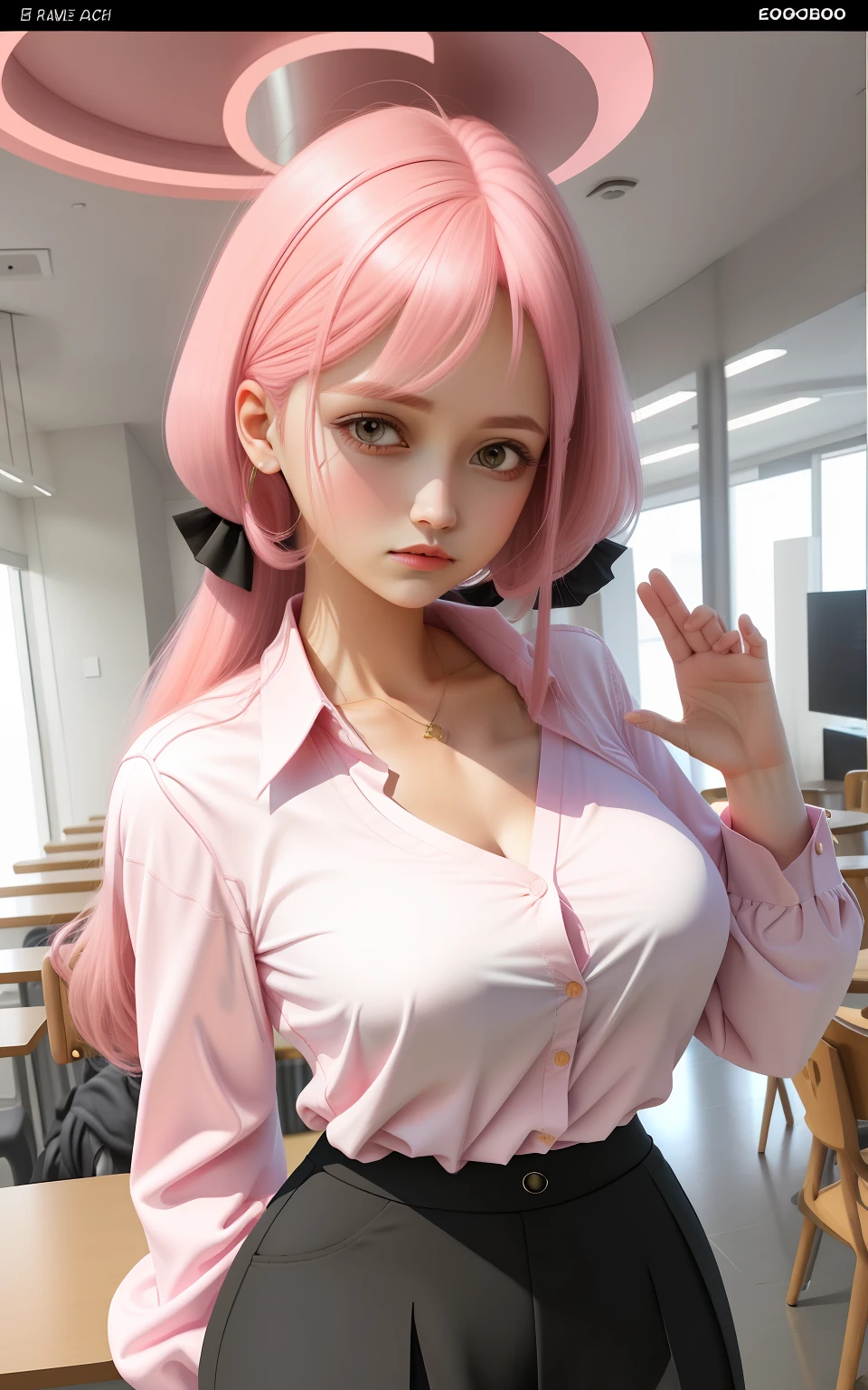 The pants were changed to a pink skirt