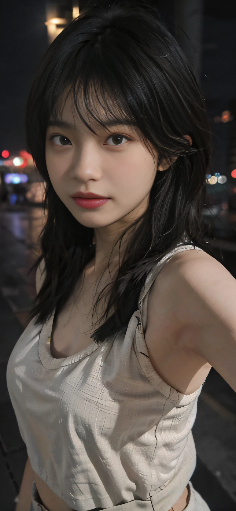 Best quality, masterpiece,..night,.city,..1girl,.(Authentic skin texture:1.3),.close-up,.face focus,.upper body,.selfie,..