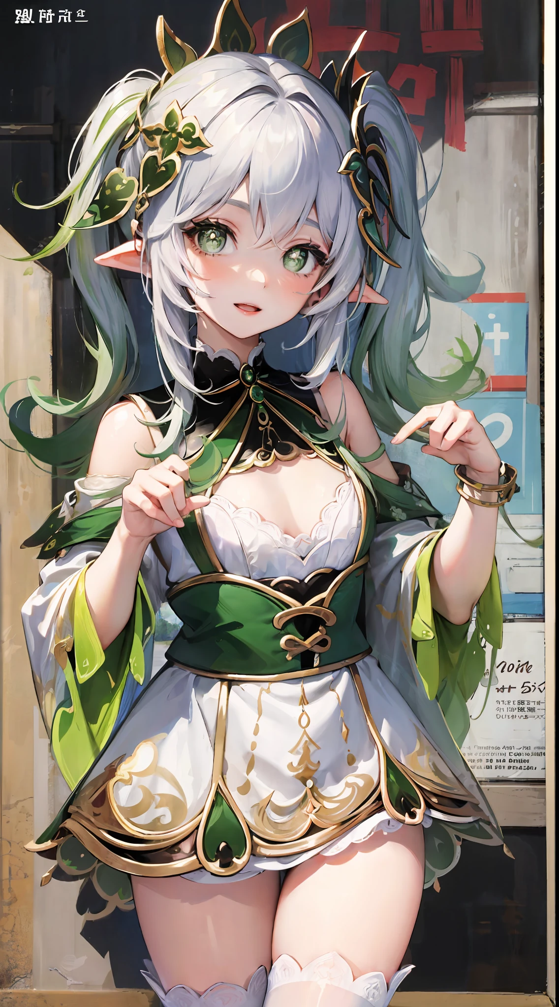 nahida genshin,Cute loli style,Antique clothes,Poster publicity style,Pose,Simetall,C cup,Happy expression