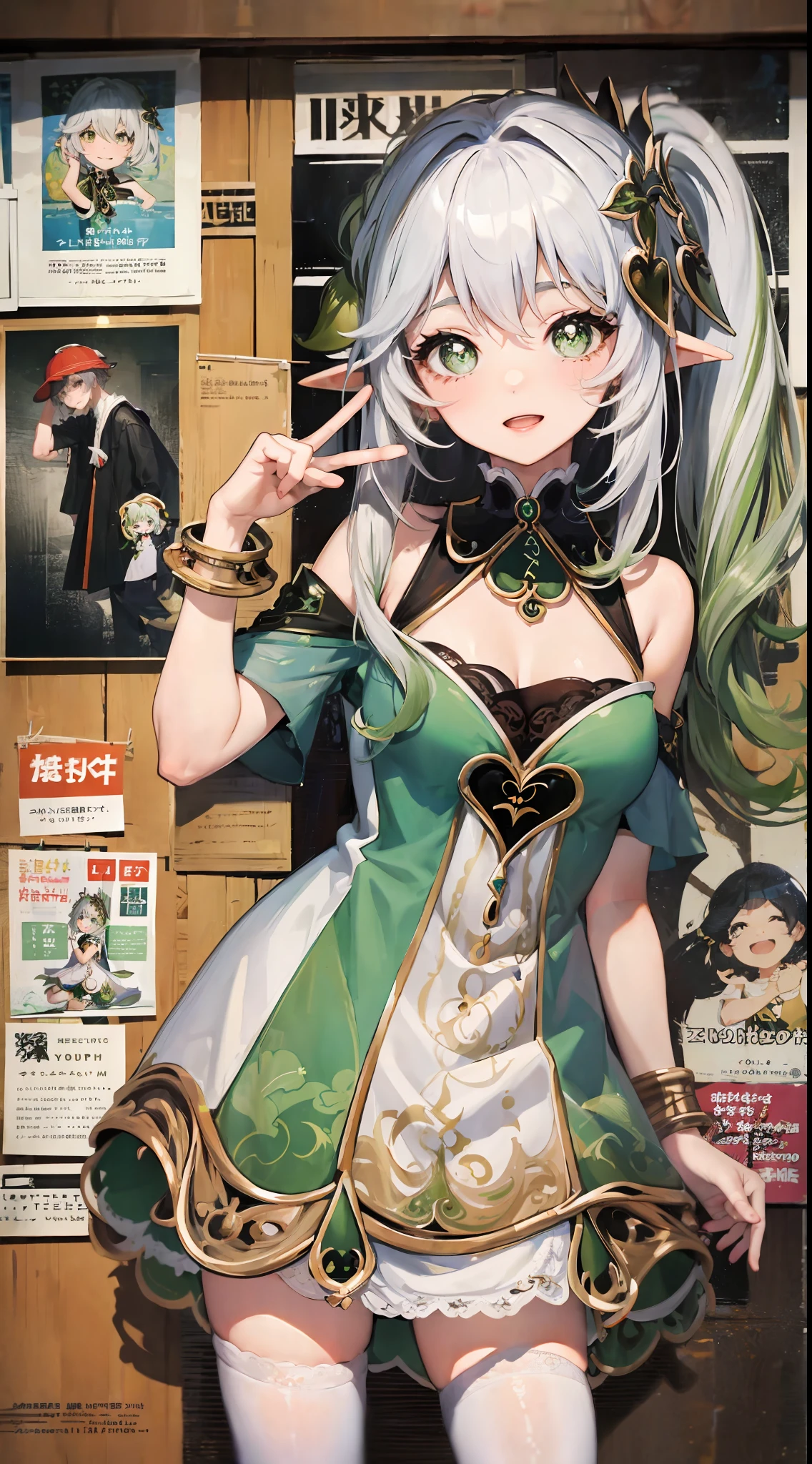 nahida genshin,Cute  style，Antique clothes，Poster publicity style，Pose，Simetall，C cup，Happy expression