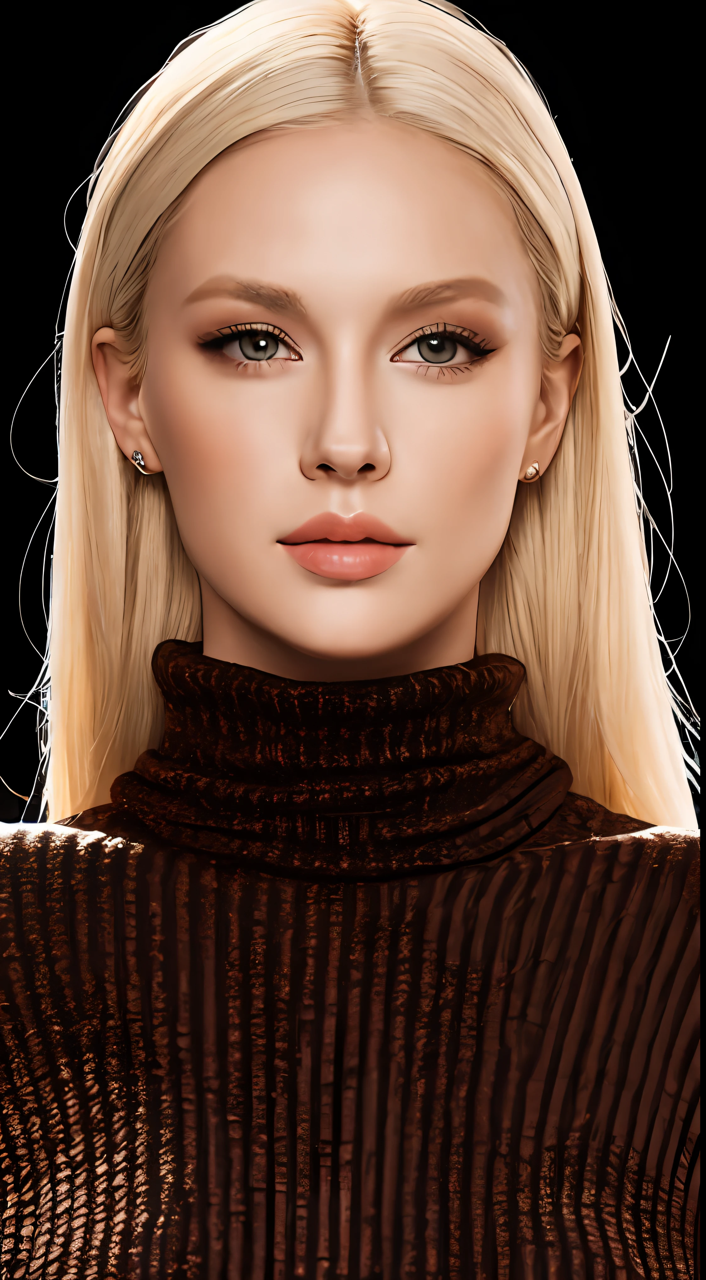 Women in Europe and America, fashion modell, Wearing turtleneck tops, Glamour, Paparazzi taking pictures of her, Blonde hair, Brown eyes, 8K, High quality, masutepiece, Best Quality，K HD, Extremely detailed, voluminetric lighting, Photorealistic