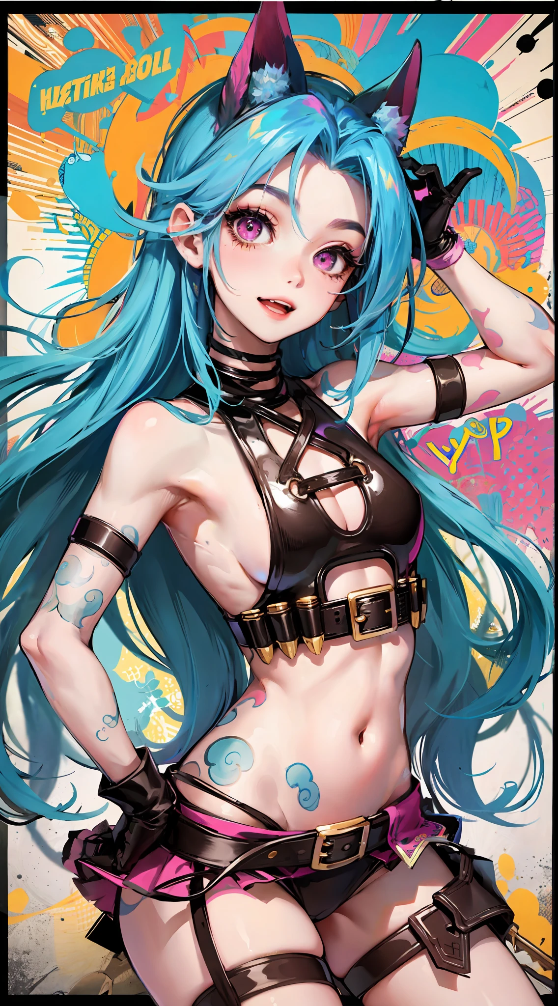 jinx,Cute style,Fleshy thighs,Poster publicity style,Pose,Simetall,C cup,Happy expression