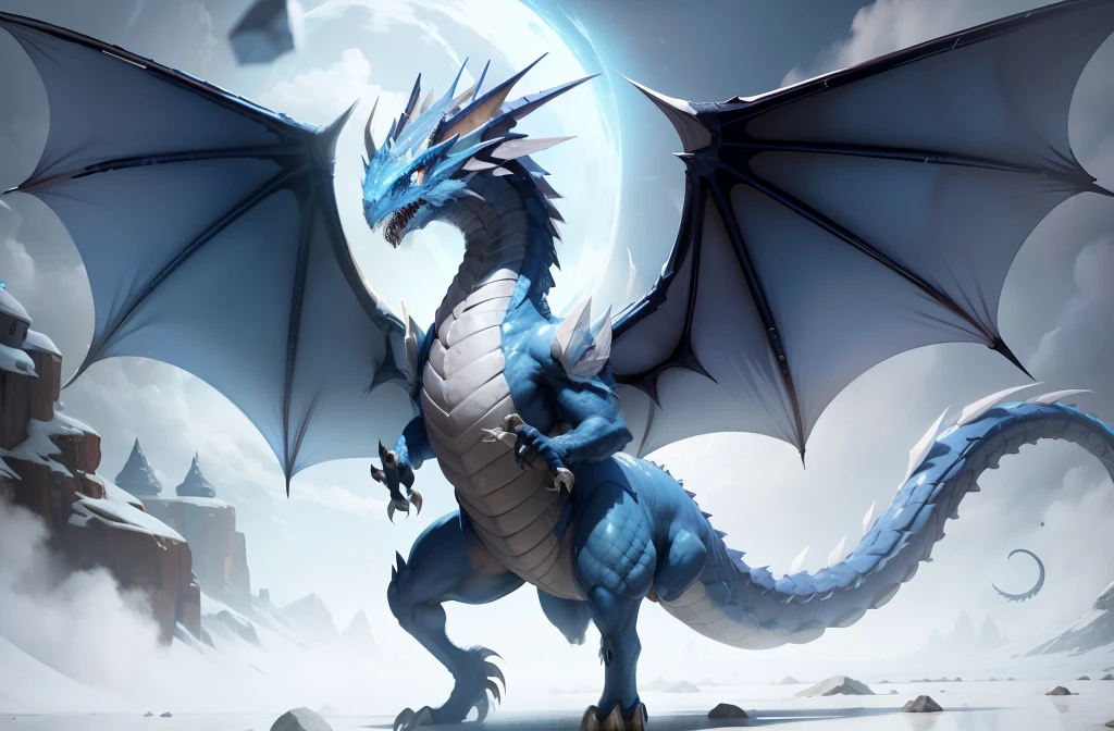 Ice dragon bipedal wyvern with two wings