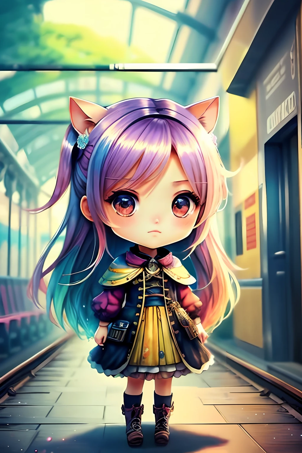 train,Chibi,real,art, 
yang08k, photography, beautiful,  colorful,realistic,
masterpieces, top quality, best quality, official art, beautiful and aesthetic,