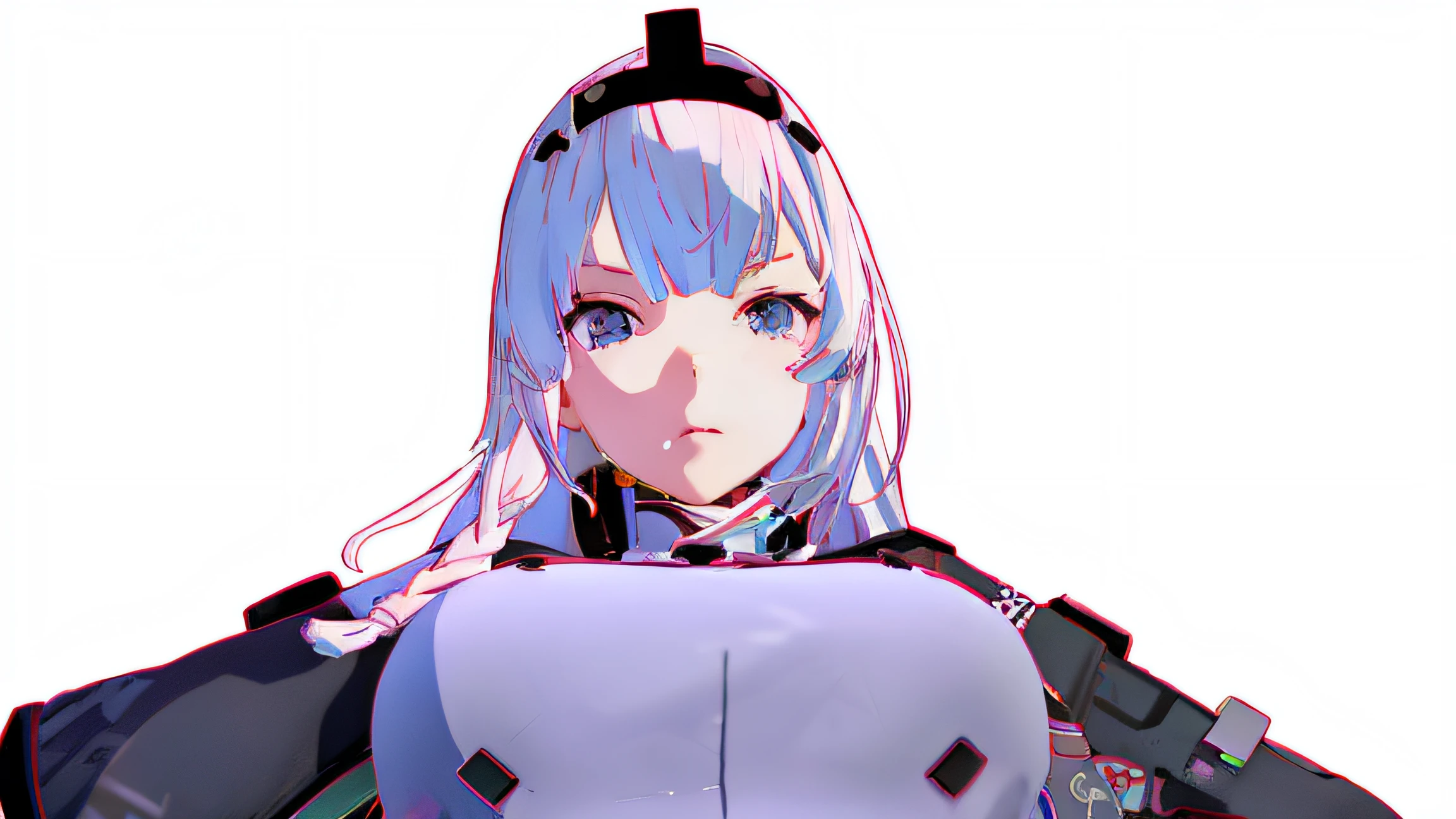 Anime girl with white hair and gray blue eyes holding video game controller, army suit! Girl, 2 d anime style, live2d virtual youtuber model, Best anime 4k konachan wallpaper, ayanami, A cute 2D anime girl rendering, perfect android girl, android heroine, render of april, Anime Manga!! Anime girl,Dusty white forbidden area,Ji Chenxing,high saturated,High backlight reflection,Round chest,Beautiful breasts,Soft leather clothes,Wrinkled clothes,The chest supports the clothes