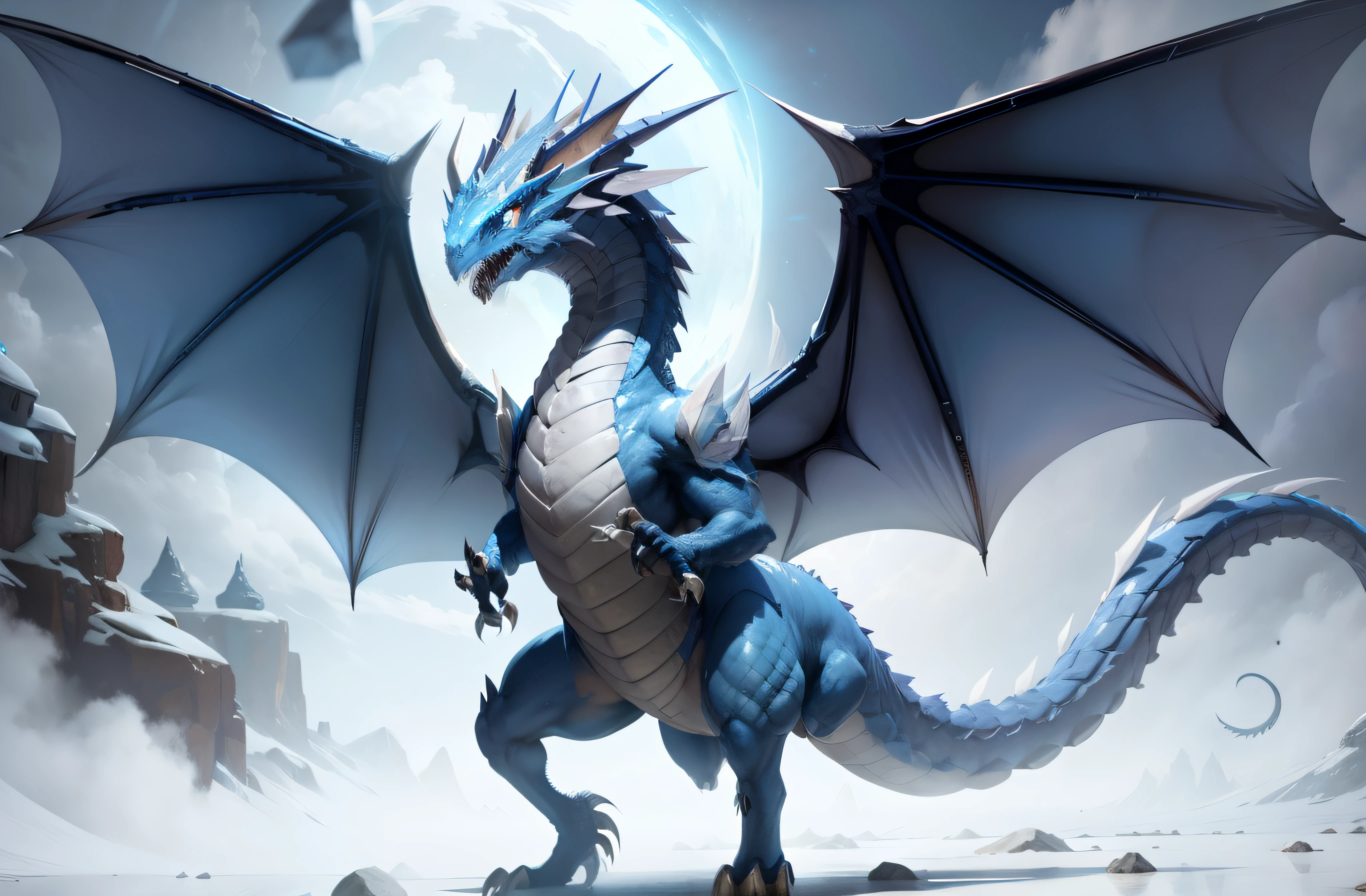 Ice dragon bipedal wyvern with two wings