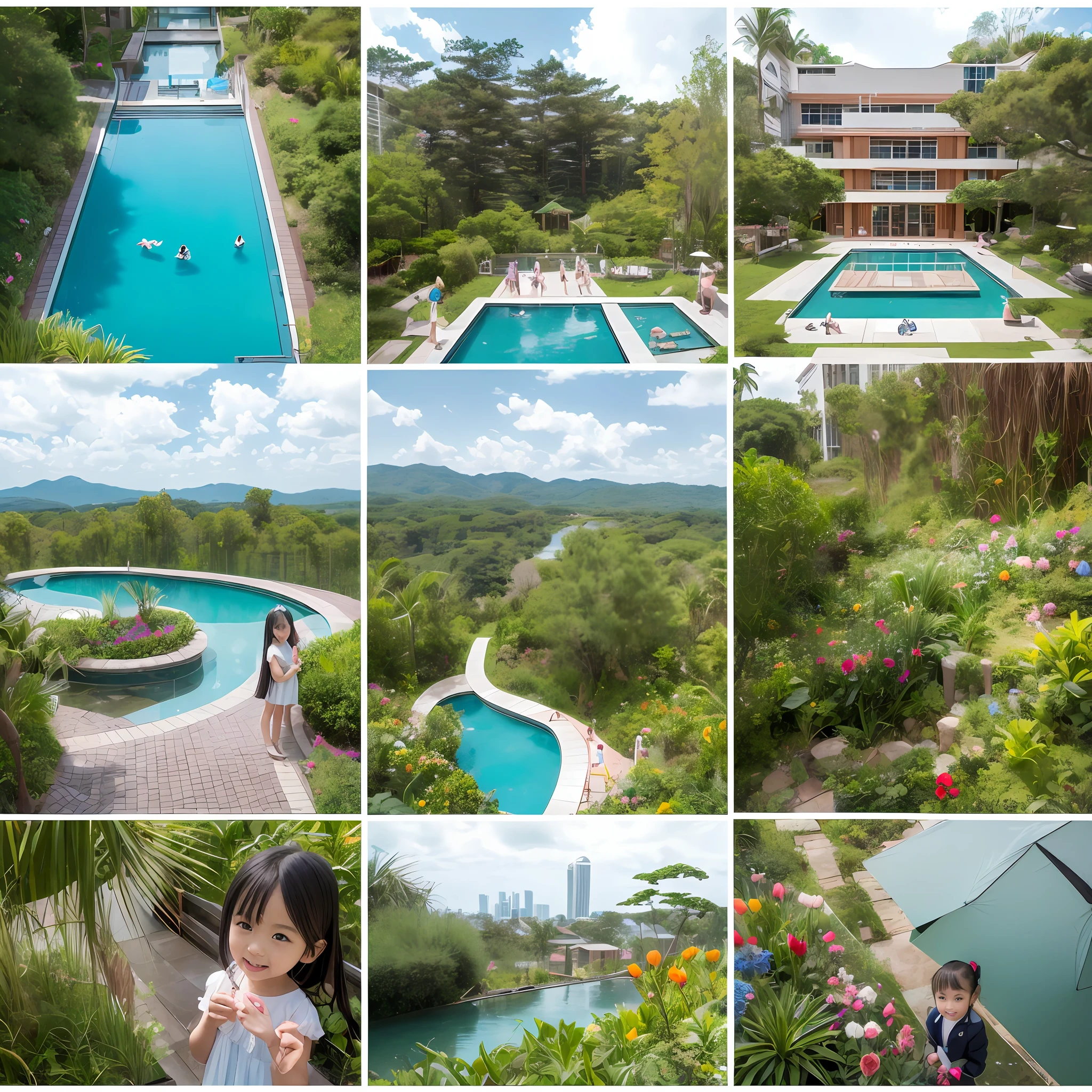 180-storey infinity pool,The tallest building in the city's forest,Sports Center,Bonsai around,Luo Han Song,coconut palms,coconut crab,tulips,Rose flower,Tease the alpacas to play,There were five s wearing openwork translucent stockings,Pouting and smiling,is shy,Pout,Pink, gold, White, Blue, Five colors, Two-tailed hair and cyan eyes,Anime little girl costume