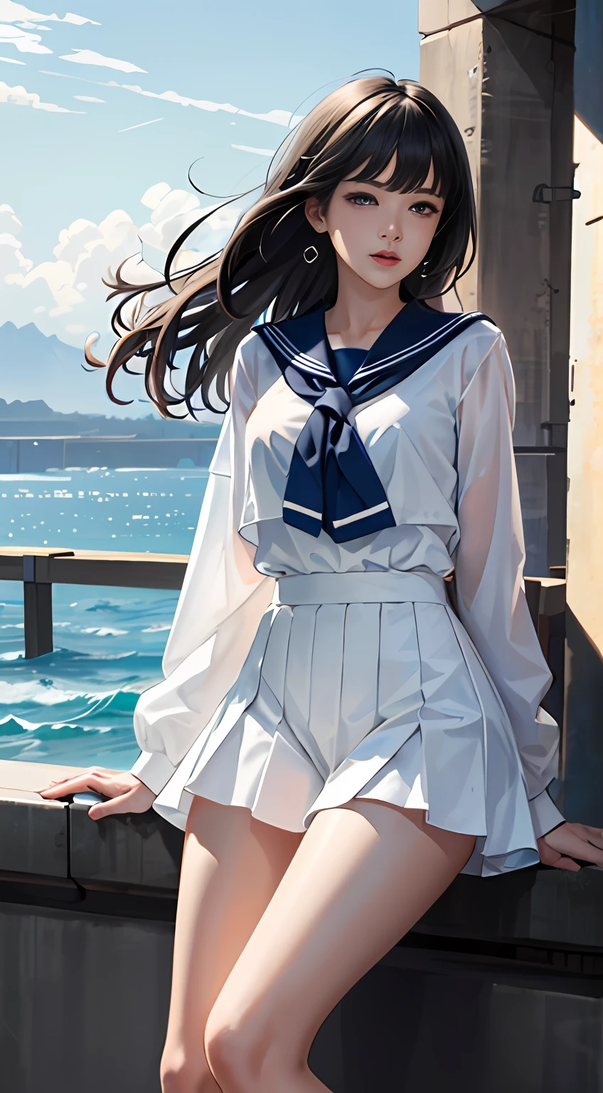 extremaly detailed cg，A high resolution，best qualtiy，tmasterpiece，（a beauty girl：1.3），（GameCG），hutaodef，>_a sailor suit