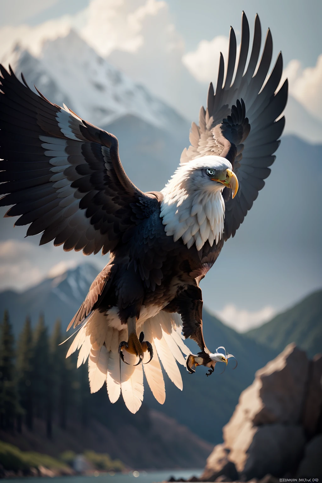 bald eagle, landing, ultrarealistic image, dramatic, cinema effect, 4k resolution 1080x1080