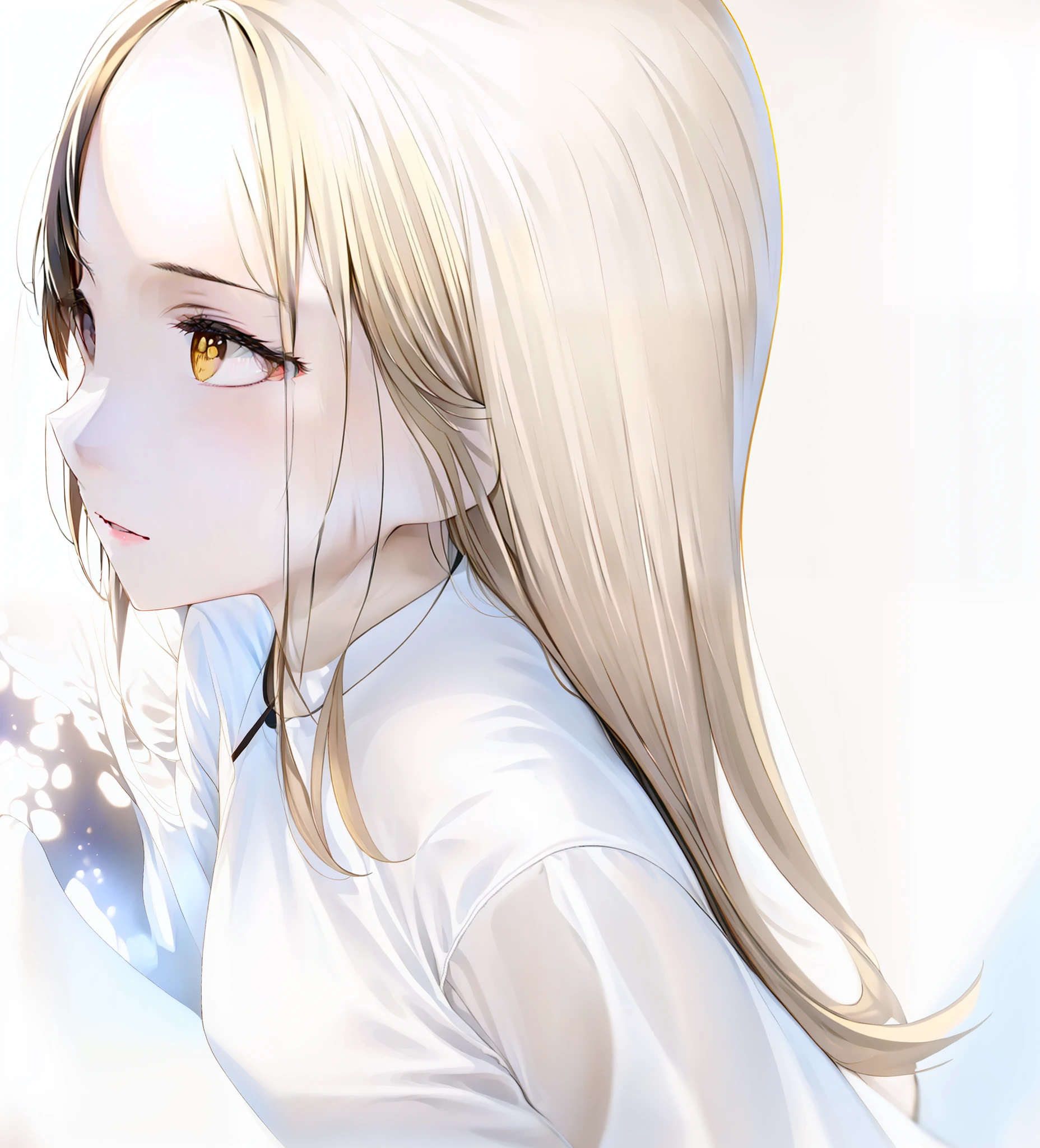 Black-brown hair,Brownish-yellow pupils,white clothes,photorealestic
