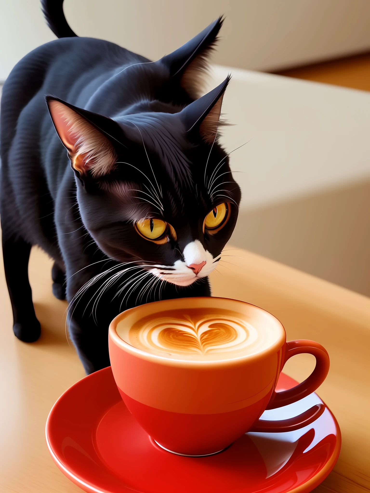 Cat drinking coffee in 4k