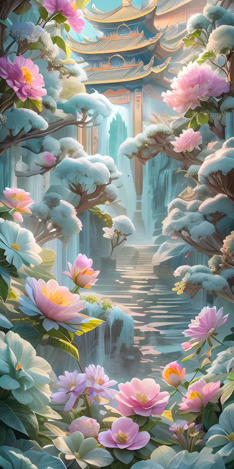best quality, realistic, photorealistic, ultra detailed, "Mountain of Flower and Fruit+Fairy+Chinese Architecture" highly detailed carving on "southern ice" porcelain,Ultra wide angle,Accent Lighting,Volumetric Lighting,backlighting, (detailed light),((an extremely delicate and beautiful)),dramatic_shadow,ray_tracing,hdr