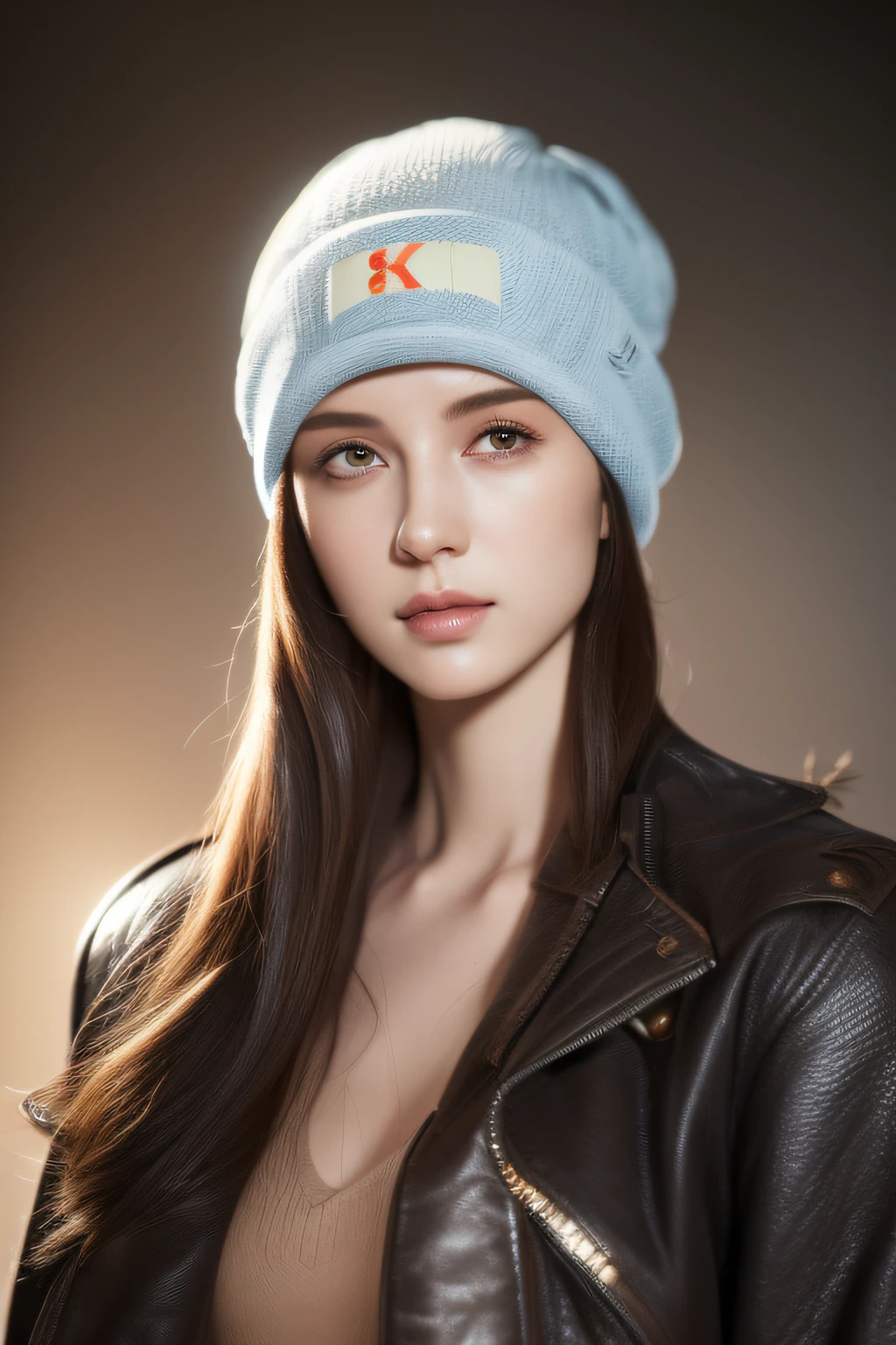 (
(8k:1.27), best quality, masterpiece, ultra highres:1.2) Photo of Pretty Japanese woman
 (beautiful:1.1) (sci-fi warrior woman:1.1) space soldier, (beanie:1.61) (leather jacket:1.21) intricate elegant, fantasy, detailed, ometric by greg rutkowski and alphonse mucha, gradient lighting