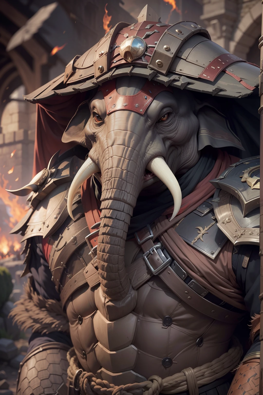 (anthropomorphic turtle),(Elephant Man Samurai:1.4),Huge shield,Super huge body,Stout limbs,Look at me condescendingly,disdain,despise,tosen,((closeup cleavage,facial closeups,Close-up strengthened)),(Look up at the camera:1.4),The long hairs of the flame fluttered in the wind,combats,Dynamic lines,Dimly lit battlefield,Ruined castle,(stereoscopic perspective:1.4),Works of masters,super-fine,4K分辨率,high qulity,电影灯光,High picture detail,Detailed pubic hair,Epic shooting,acurate