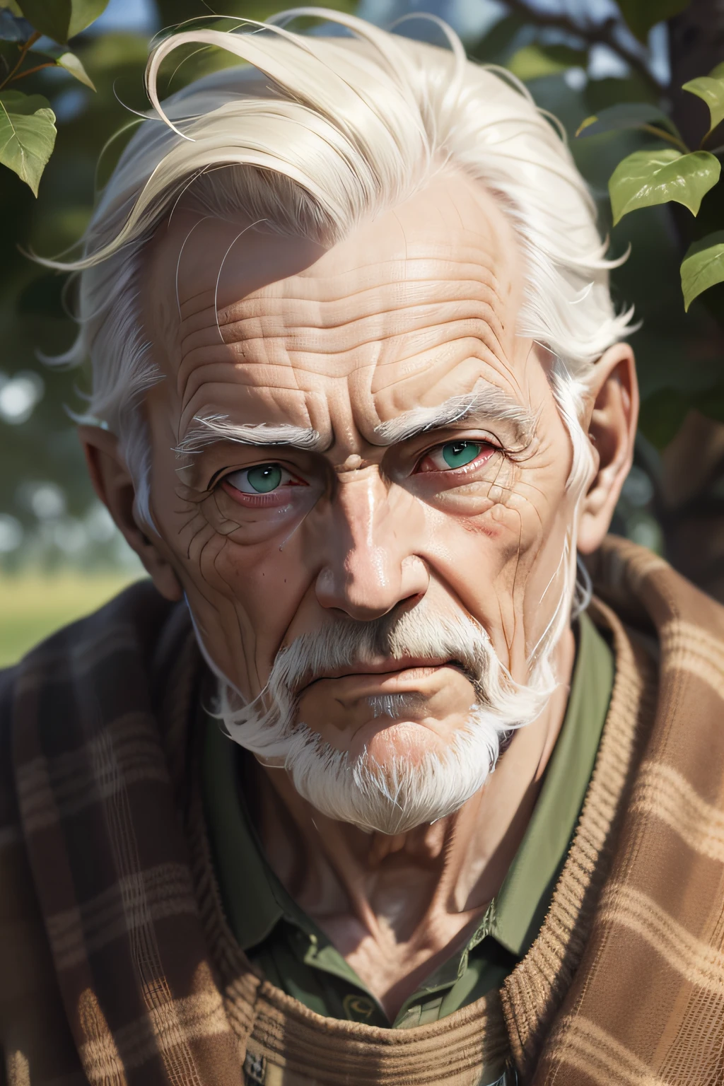 WISE OLD MAN, CAMPONES, DETAILED FACE, GREEN EYES