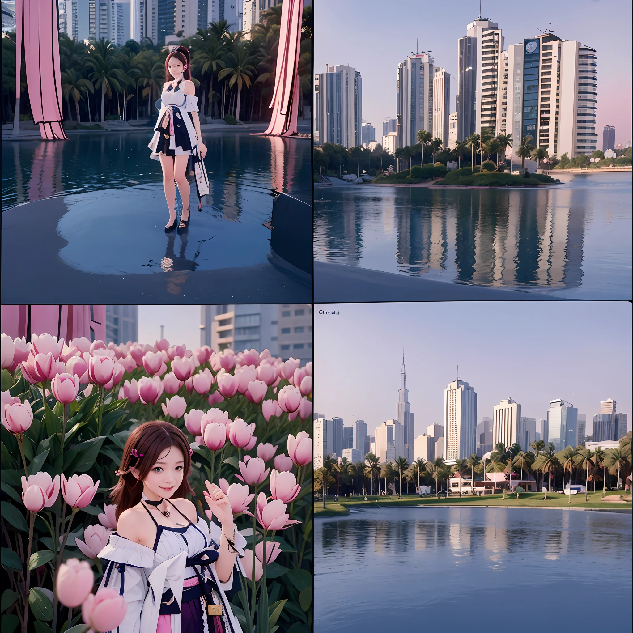 180-storey infinity pool，The tallest building in the city's forest，Sports Center，Bonsai around，Luo Han Song，coconut palms，coconut crab，tulips，Rose flower，Tease the alpacas to play，There were five s wearing openwork translucent stockings，Pouting and smiling，is shy，Pout，Pink, gold, White, Blue, Five colors, Two-tailed hair and cyan eyes，Anime little girl costume
