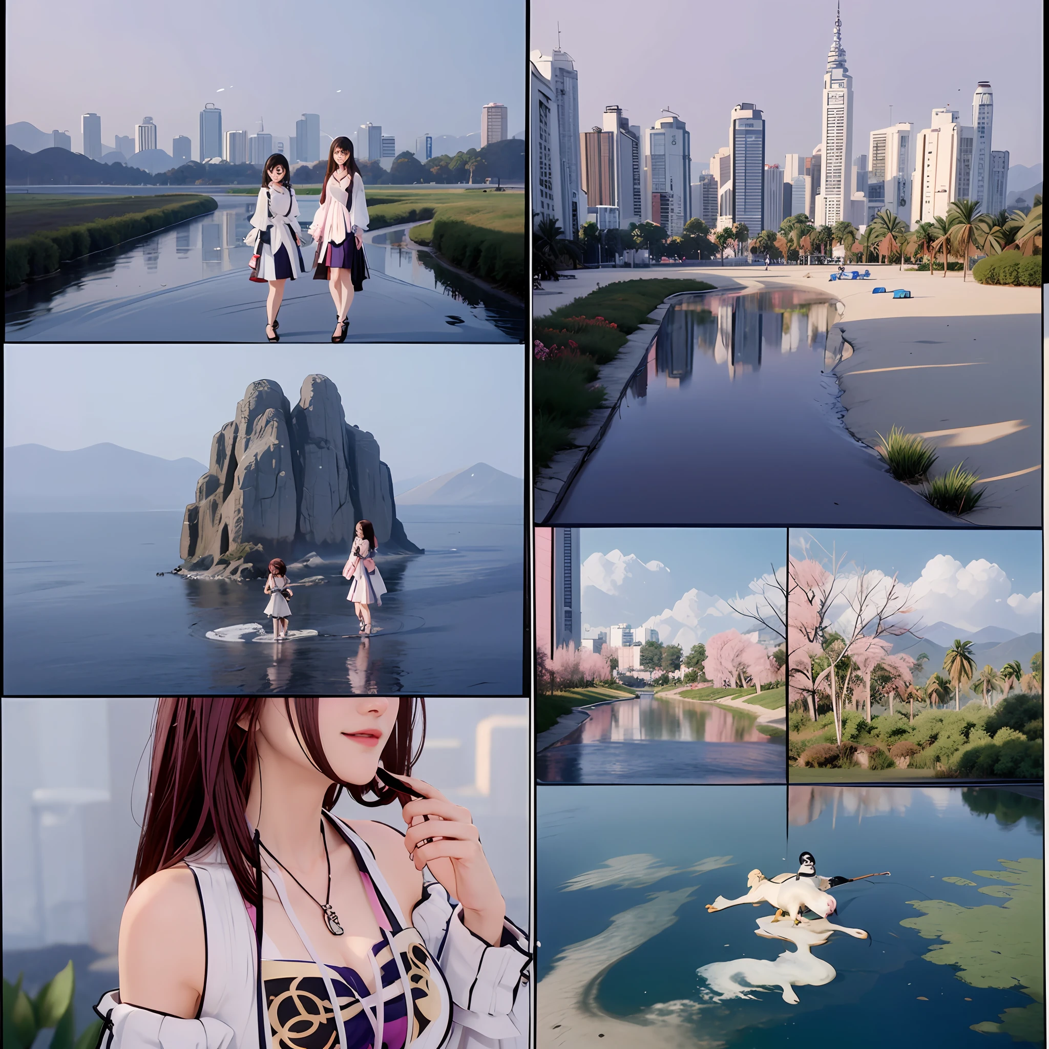 180-storey infinity pool，The tallest building in the city's forest，Sports Center，Bonsai around，Luo Han Song，coconut palms，coconut crab，tulips，Rose flower，Tease the alpacas to play，There were five little girls wearing openwork translucent stockings，Pouting and smiling，is shy，Pout，Pink, gold, White, Blue, Five colors, Two-tailed hair and cyan eyes，Anime little girl in servant costume