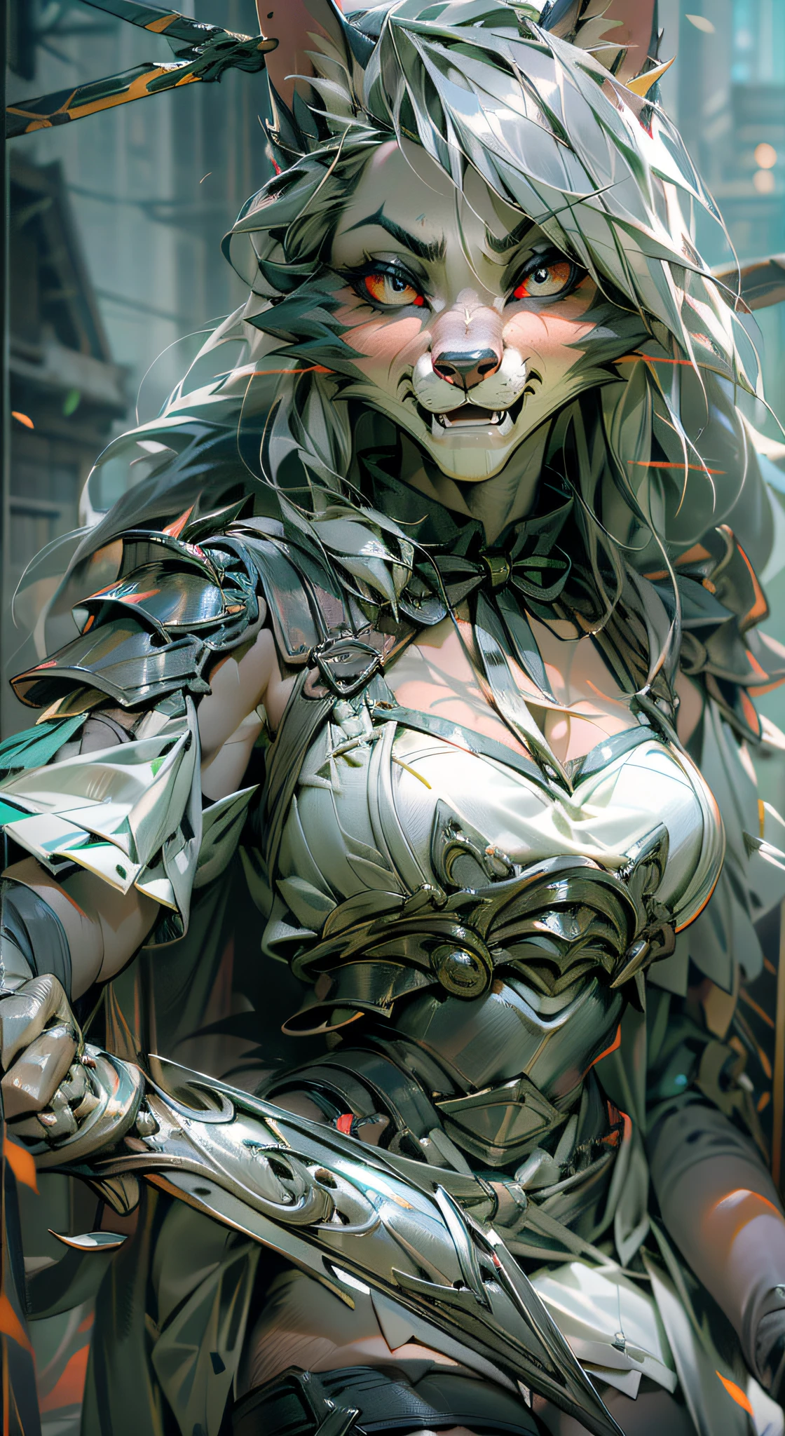 best quality,Amazing,masterpiece,delicate,ultra high res,ultra detailed,highly detailed,intricate detail,beautiful detailed,8k resolution,sharp focus,absurdres,official art,wolf girl,glint,glaring,(furry:1.2),