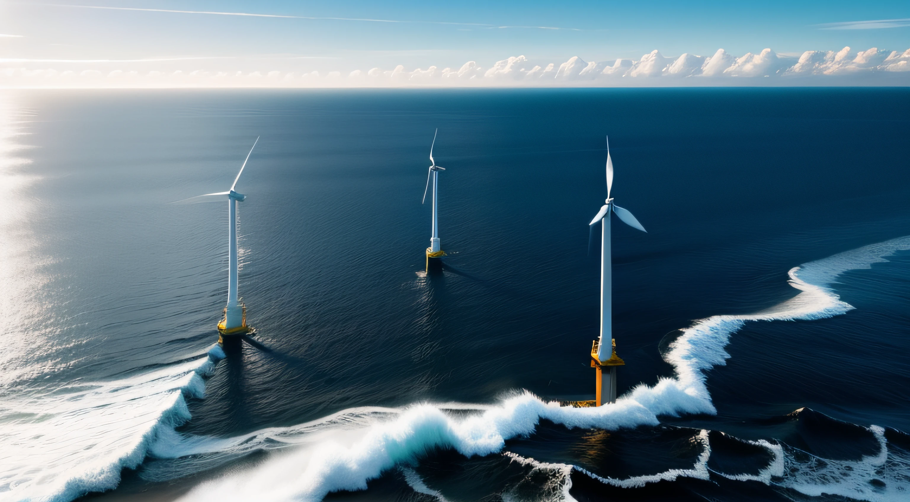 Offshore wind turbines farm on the ocean