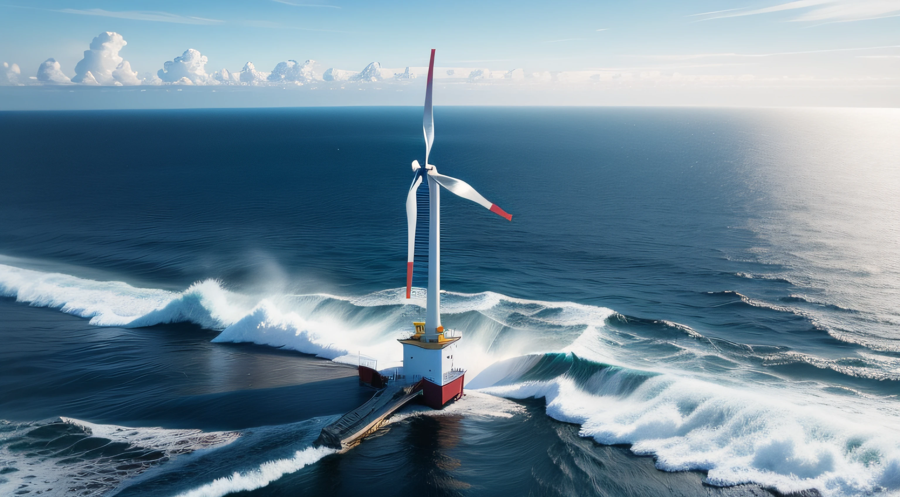 Offshore wind turbines farm on the ocean