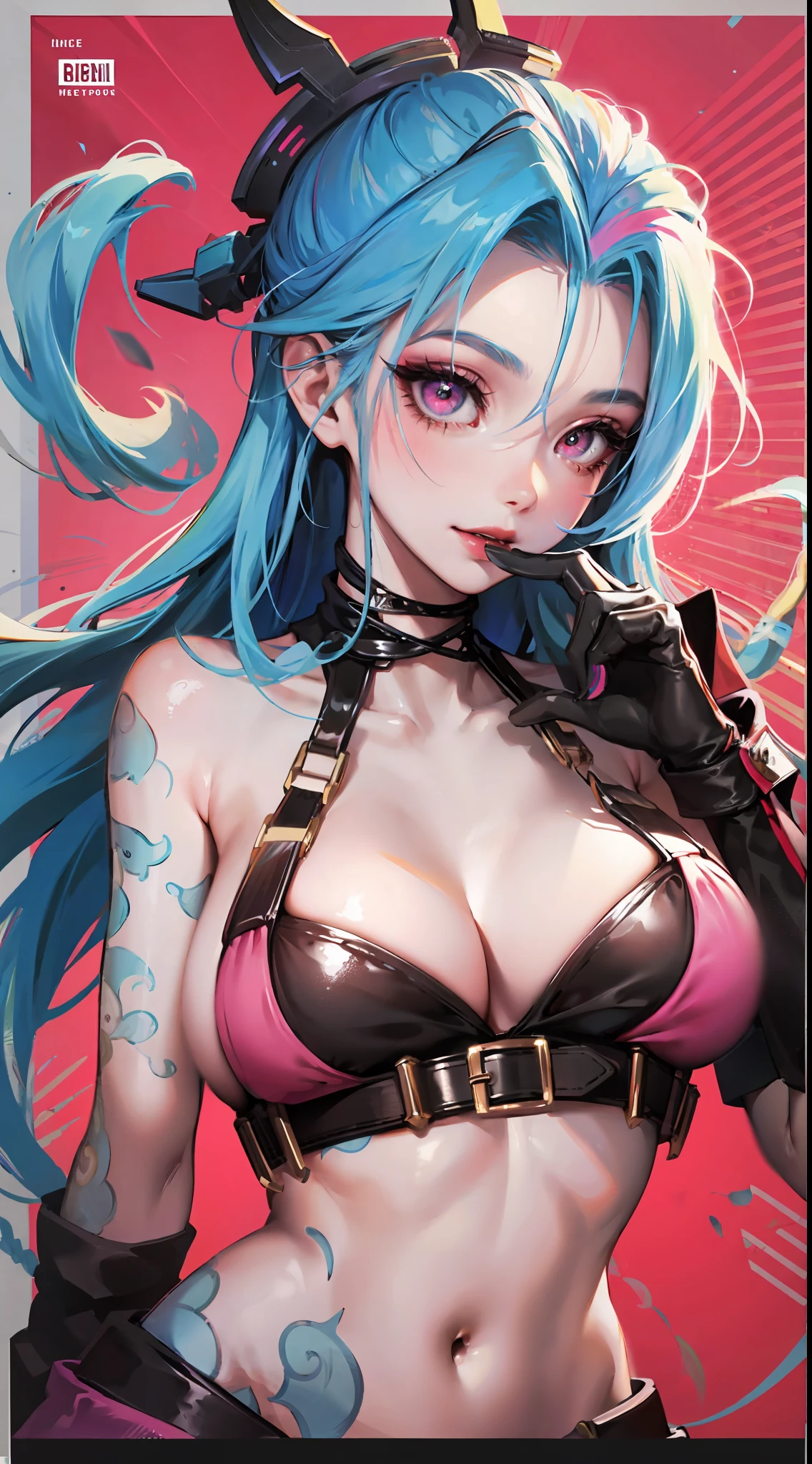 Jinx,Fleshy thighs，Poster publicity style，Pose，Simetall，C cup，Happy expression