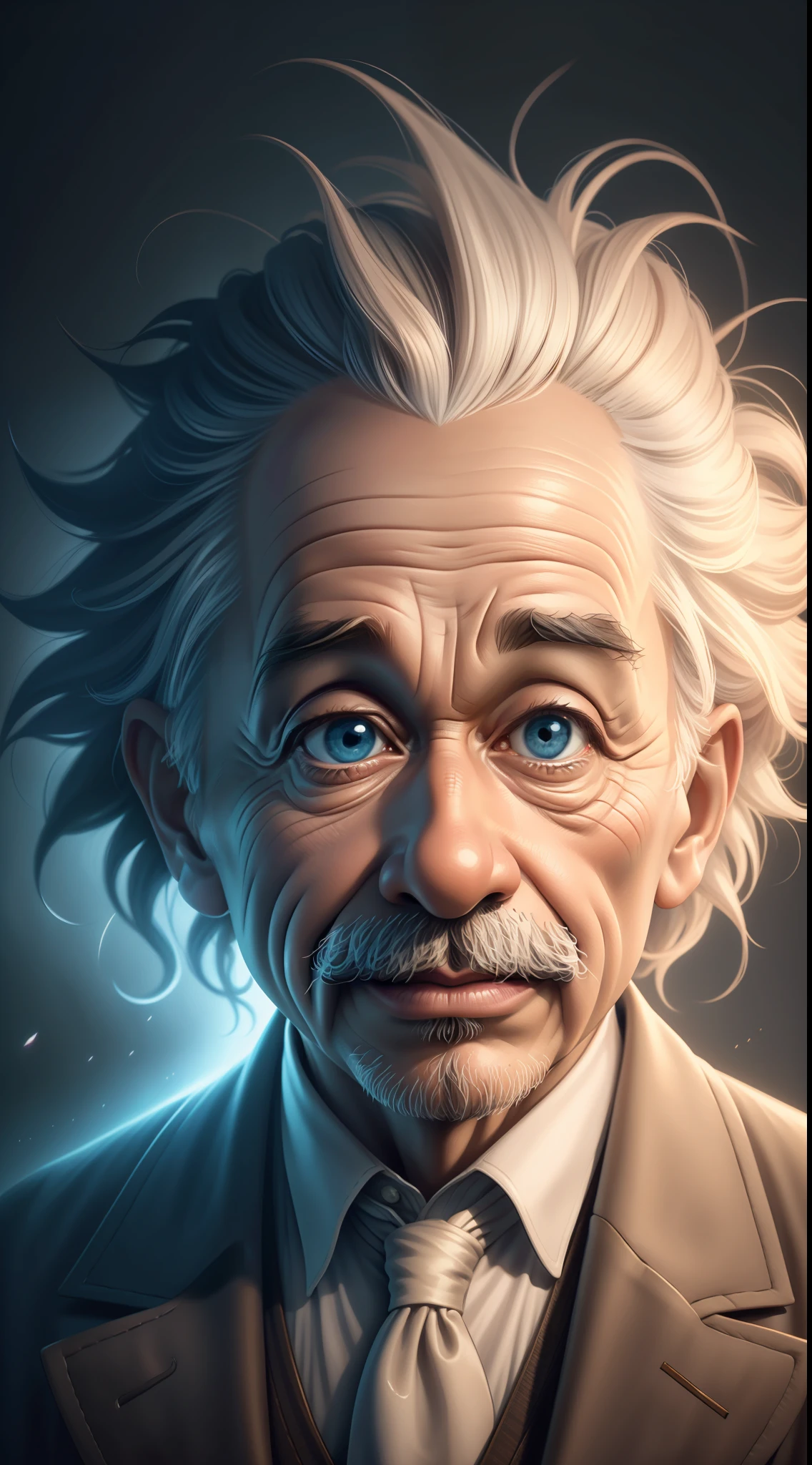 (beste-Qualit), (tmasterpiece), Albert Einstein, Funny caricature creature with a face, Soft thin pencil, saturated, Colors, made, Short Focus, vanishing point, vignetting, Light in contrast, Highly detailed, hyper realistic, 64 thousand., soft natural volumetric cinematic perfect light, chiaroscuro,