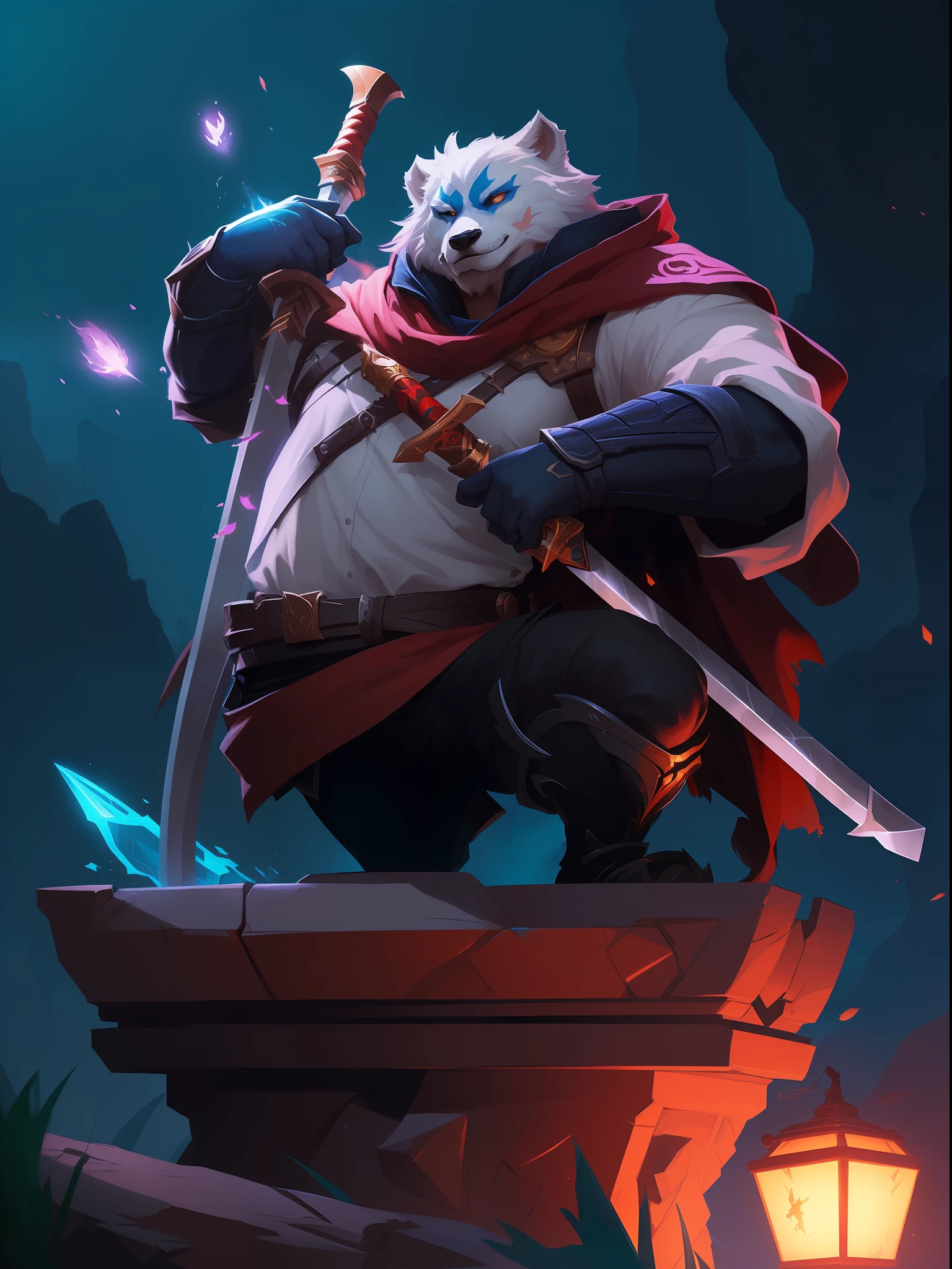 Alatei with swords and cartoon style swords, Rosla global lighting, iconic character splash art, wojtek fus, character splash art, style of duelyst, Official Splash Art, epic digital art illustration, Rossdraws digital painting, Inspired by Feng Zhu, Ross Tran 8 K, Artgerm and Atey Ghailan