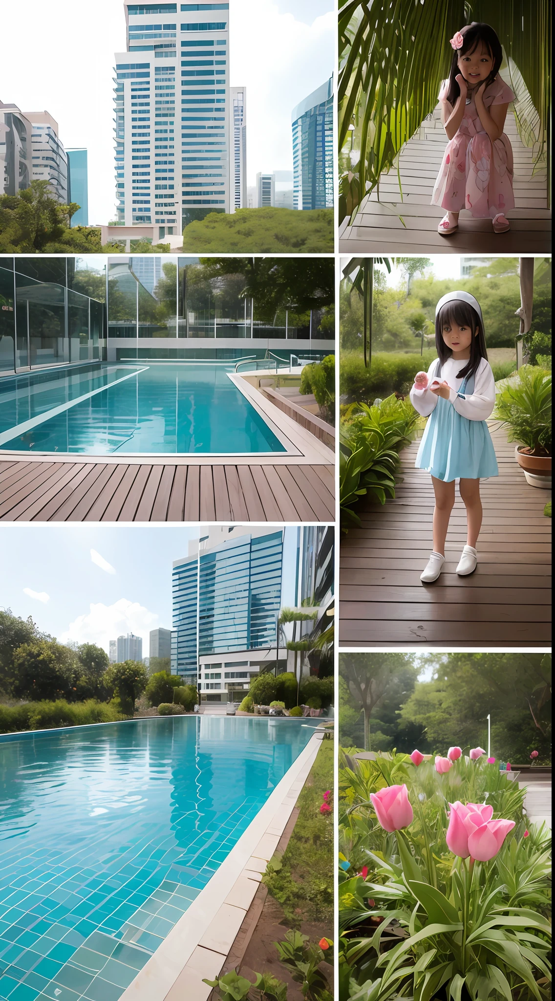 180-storey infinity pool,The tallest building in the city's forest,Sports Center,Bonsai around,Luo Han Song,coconut palms,coconut crab,tulips,Rose flower,Tease the alpacas to play,There were five little girls wearing openwork translucent stockings,Pouting and smiling,is shy,Pout,Pink, gold, White, Blue, Five colors, Two-tailed hair and cyan eyes,Anime little girl in servant costume
